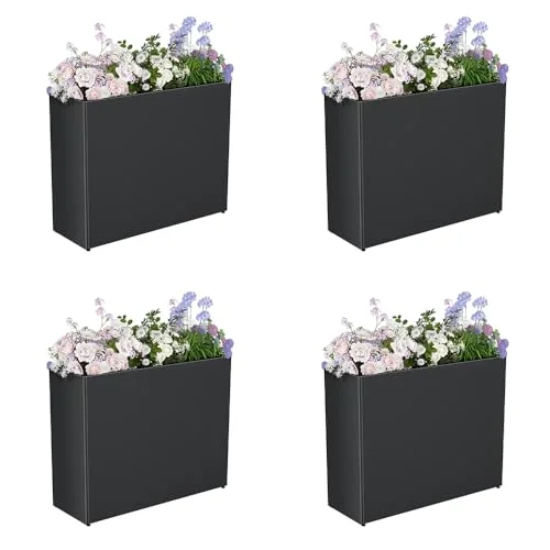 Jacklin F Wetterfester Großer Blumentopf – Hochwertiger Gartenblumentopf mit Drainagelöchern, Stabiler Pflanzenkasten für Draußen, Balkon, Terrasse & Garten (96,5 x 33 x 76,2 cm, Schwarz)