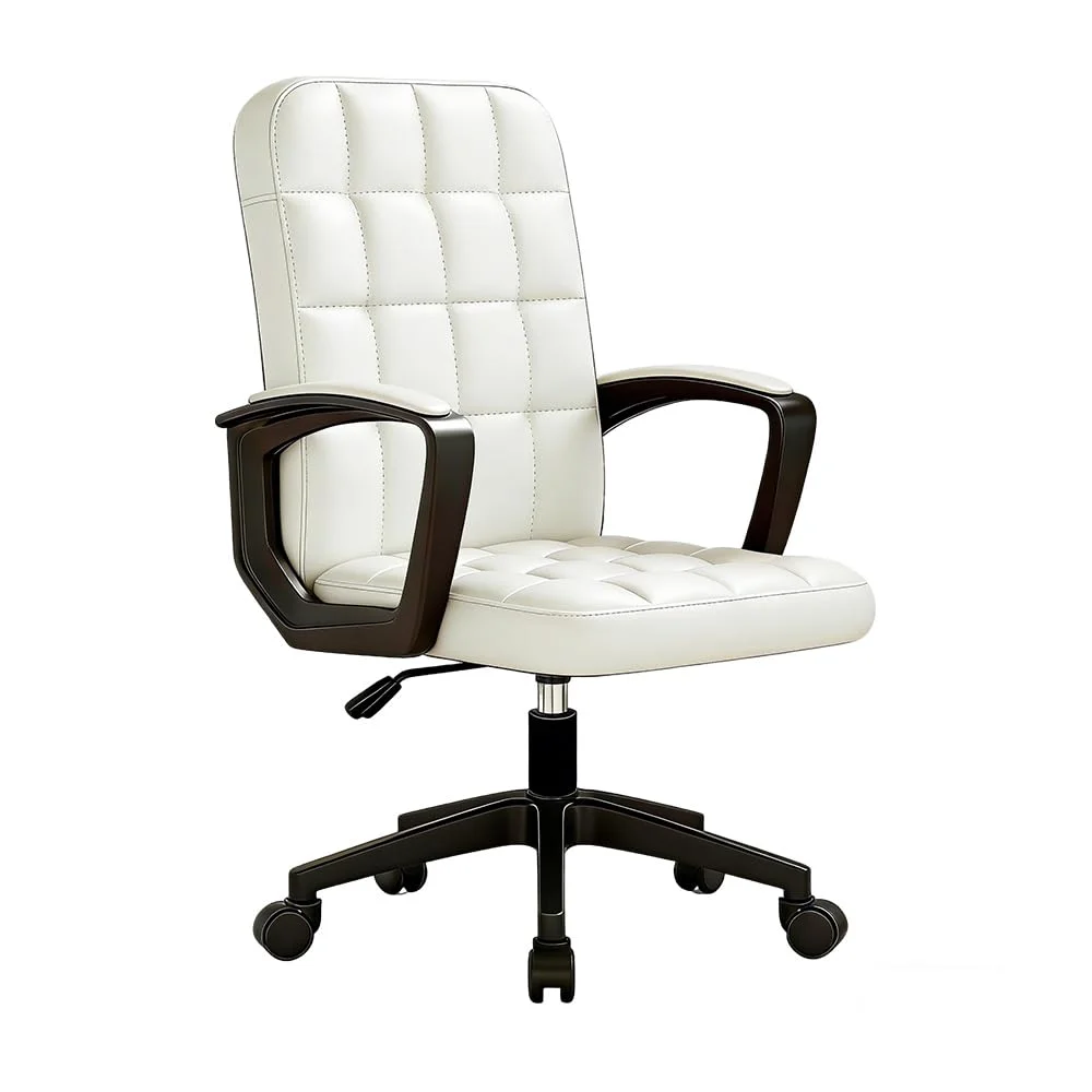Future Warrior Leder Ergonomische Schreibtischstuhl-Bürostuhl, 360 ° Schwenk Mit Hoher Dichte, Höhepunkt, Höhe Einstellbarer Task-Stuhl, Verstellbarer Eitelkeitsstuhl Mit Armlehne (White - Premium)