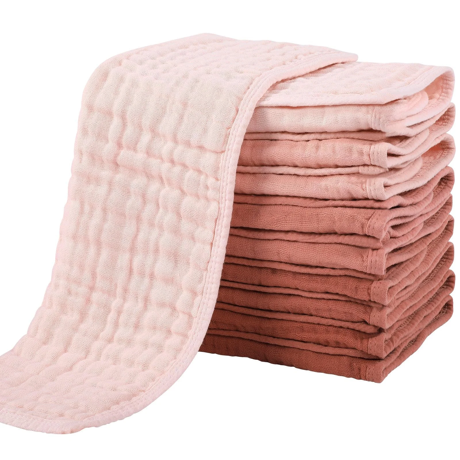 Yoofoss Mulltücher 10er Mullwindeln Spucktücher 100% Baumwolle 27x50 cm Stoffwindeln 6 Lagig Saugfähig Waschlappen Faltwindeln für Baby Neugeborene Farbverlauf Rosa
