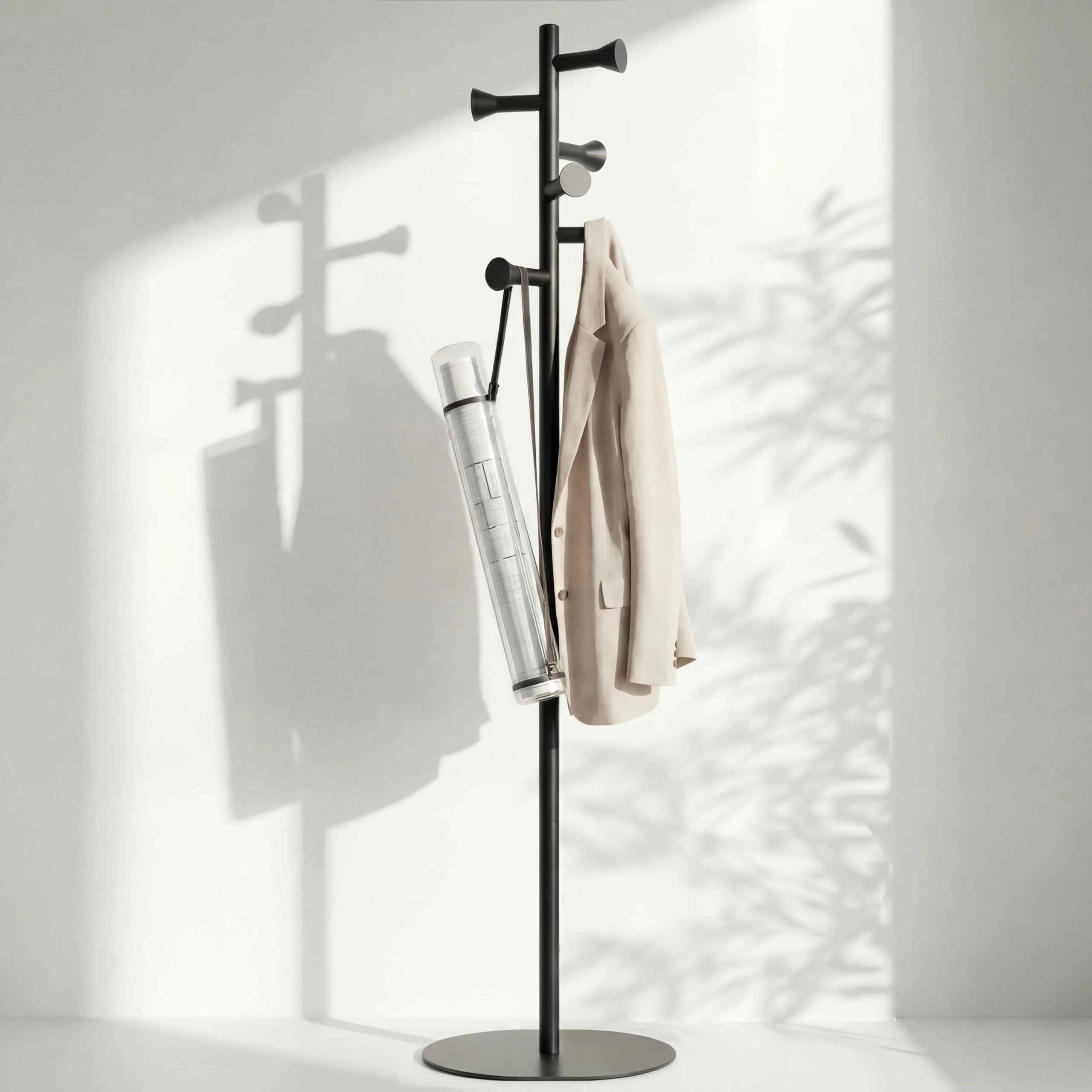 nidoshu Garderobenständer schwarz aus Metall, Kleiderständer klein, keine sichtbaren Schrauben, stabil und platzsparend, minimalistisches Design, Flurgarderobe für kleine Räume (SCHWARZ MATT)