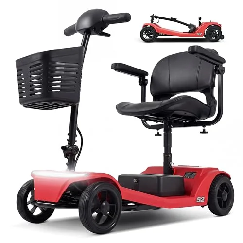 Elektromobil​ Seniorenmobil​– rollstuhl elektrisch faltbar, 4 Räder Faltbare 15 KM-20KM Reichweite, LED-Sicherheitsbeleuchtung,USB Port,Bis 136kg Belastung,elektroroller mit sitz Schwarz