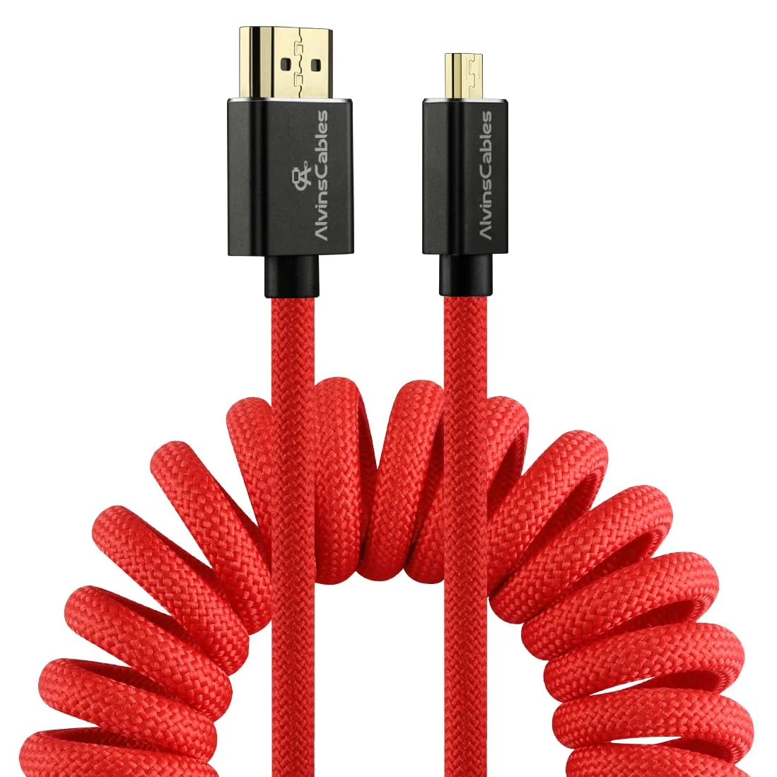 Alvin's Cables 8K 2.1 Micro HDMI auf HDMI Spiralkabel für Atomos Ninja V, 8K@60Hz 4K@60Hz High-Speed HDMI-Kabel für Sony A7RIII A7II A7M3, für Canon R5 M6, für FUJIFILM X-T4 X-T3, Rot 43-70cm
