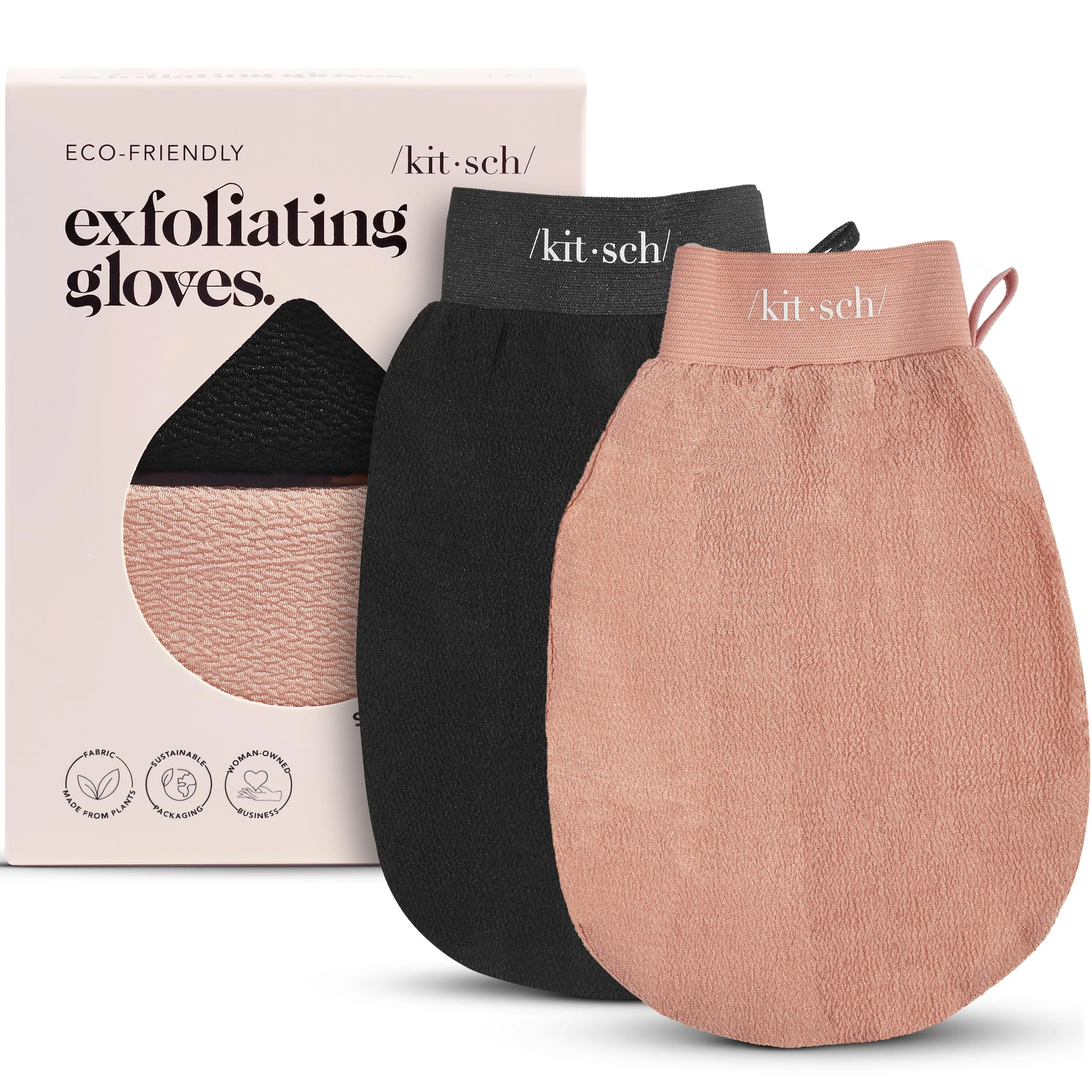 Kitsch Peelinghandschuh 2er-Set – Exfoliating Gloves & Koreanischer Peeling Handschuh für Dusche & Bad | Körperpeeling, Abgestorbene Hautzellen Entfernen | Glatte Haut – Schwarz & Terrakotta