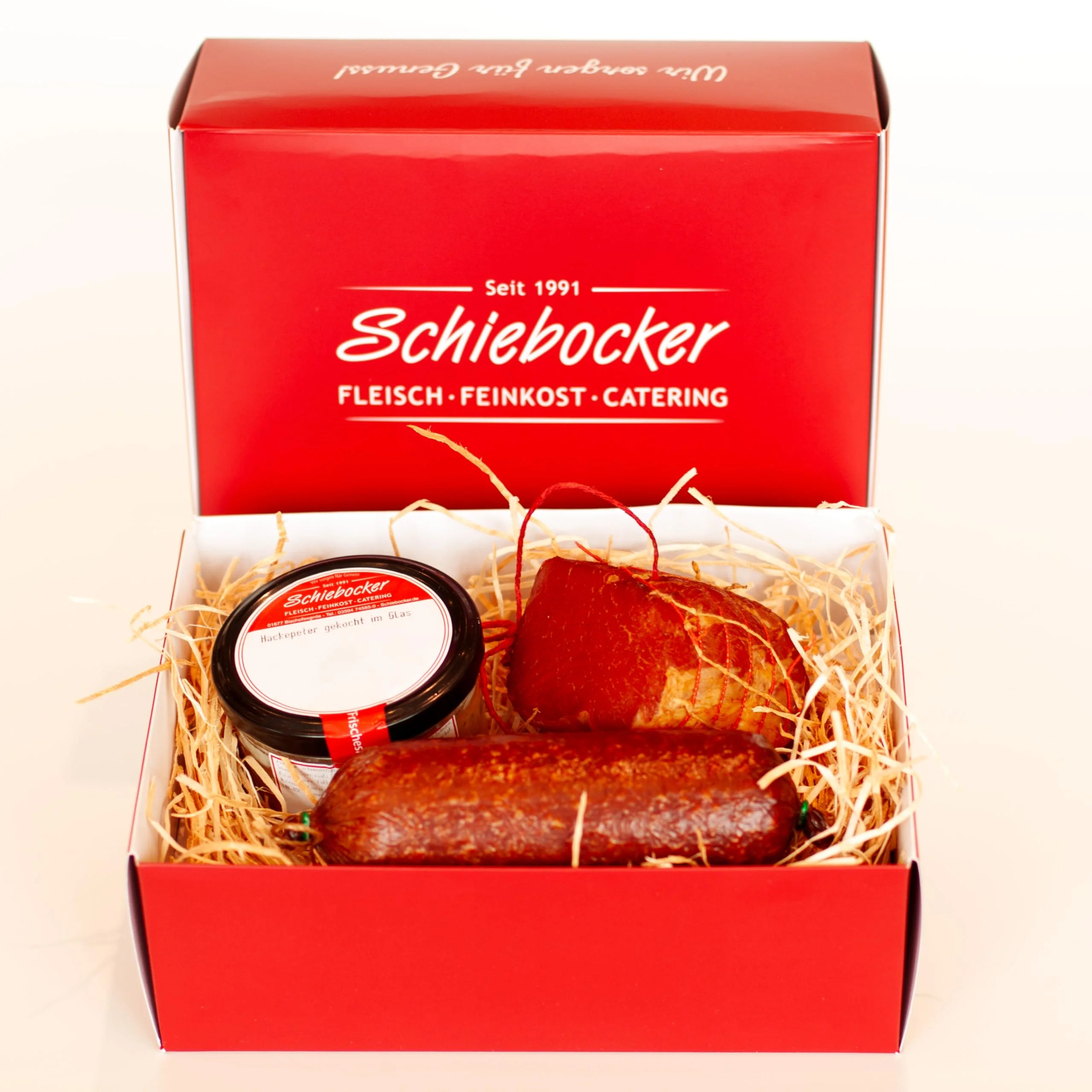 Wurstpaket Oberlausitz | Präsentkorb Edel Salami & geräucherter Schinken am Stück | Fresskorb Fleisch- & Wurstwaren mit Hackepeter/Mettwurst im Glas | Geschenkkorb, Wurstgeschenk