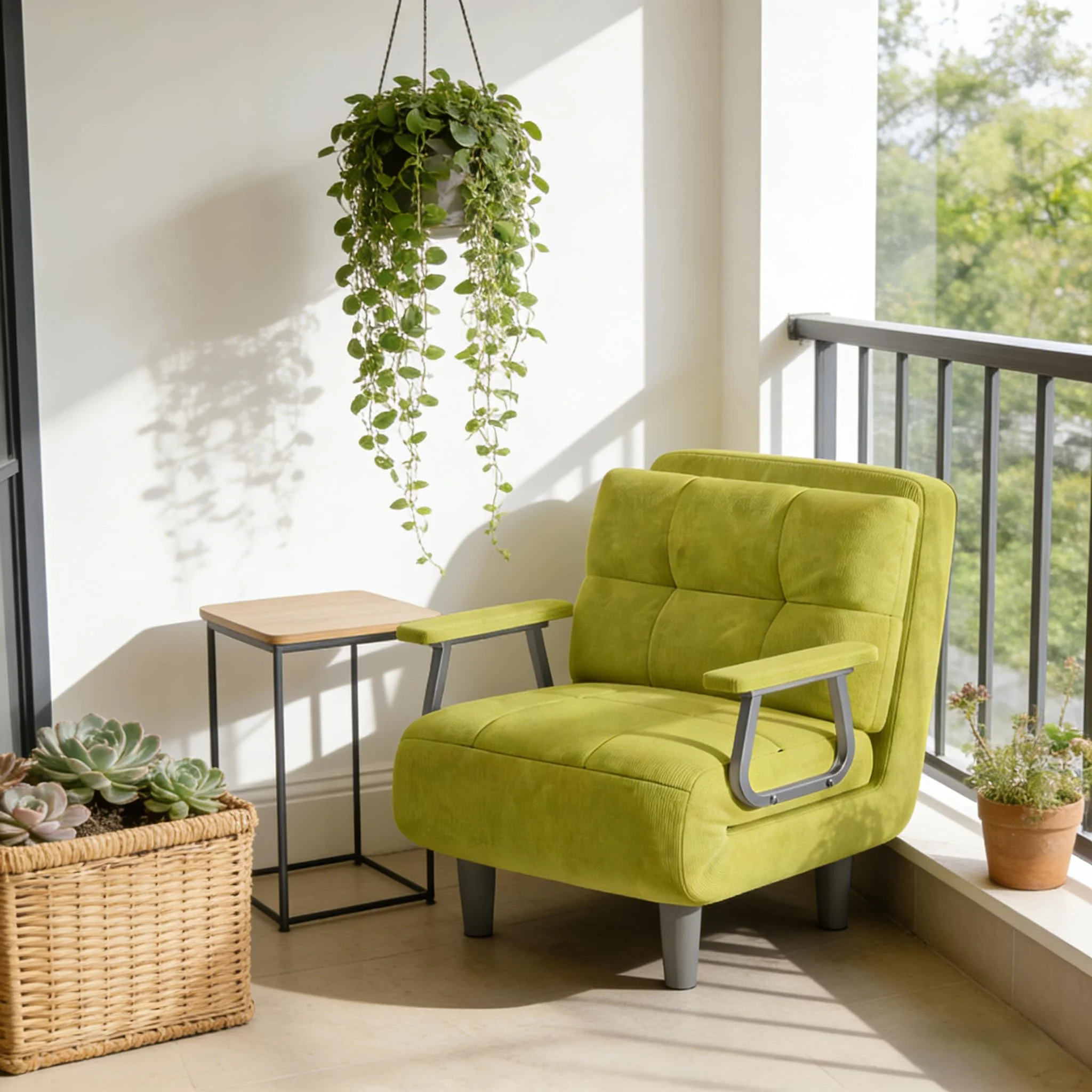 Fabulcozy Sessel Ausklappbar, 1-Sitzer Schlafsofa 4-in-1 Schlafsofa Ausziehbar, Rückenlehne, verstellbar, 5 Positionen Mit Kissen, 60 x 58 x 77 cm