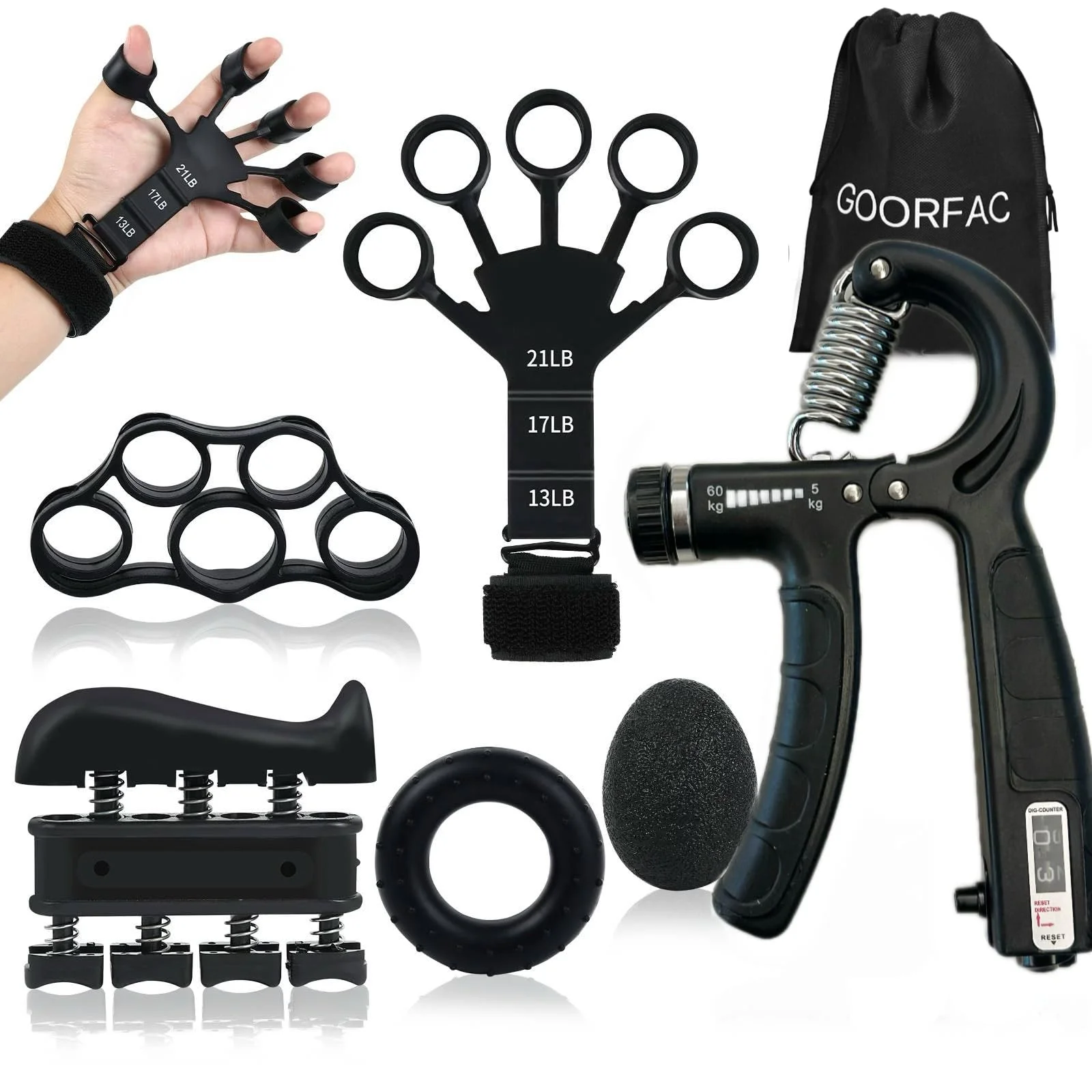GOORFACHandtrainer Fingertrainer (6-teilig) Griffkraft Trainer Krafttraining Griffstärker Verstellbarer Unterarmtrainer Finger Trainer Hand Training Handgelenk Trainer Finger Trainingsgerät