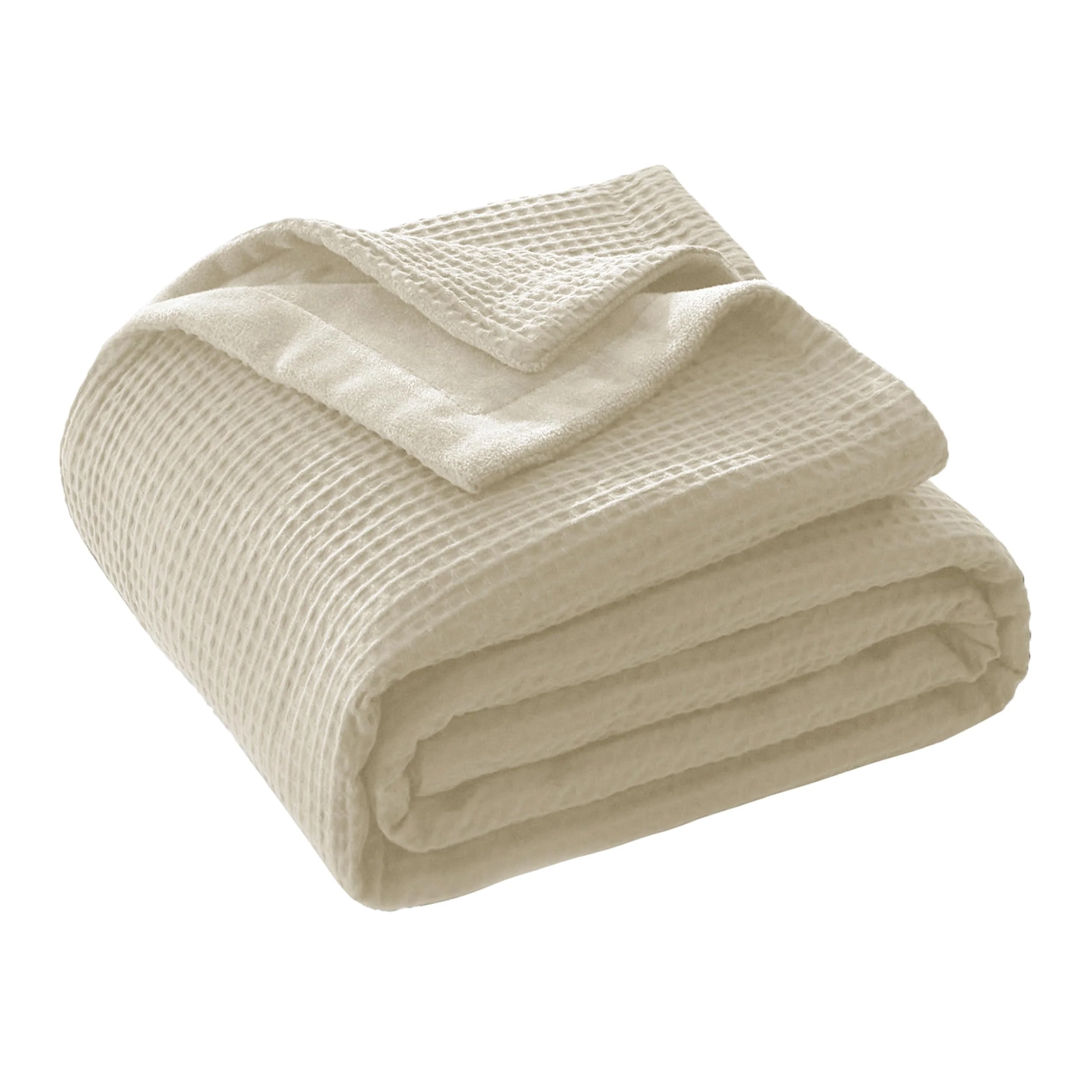 CHUFFED Baumwolldecke Kuscheldecke 150x200 cm, Beidseitig Baumwolle Waffledecke & Milchsamt, Weiche Flauschige Warme Anti-Static Tagesdecke Sofadecke Couchdecke Wohndecke Für Sofa Couch Bett Beige