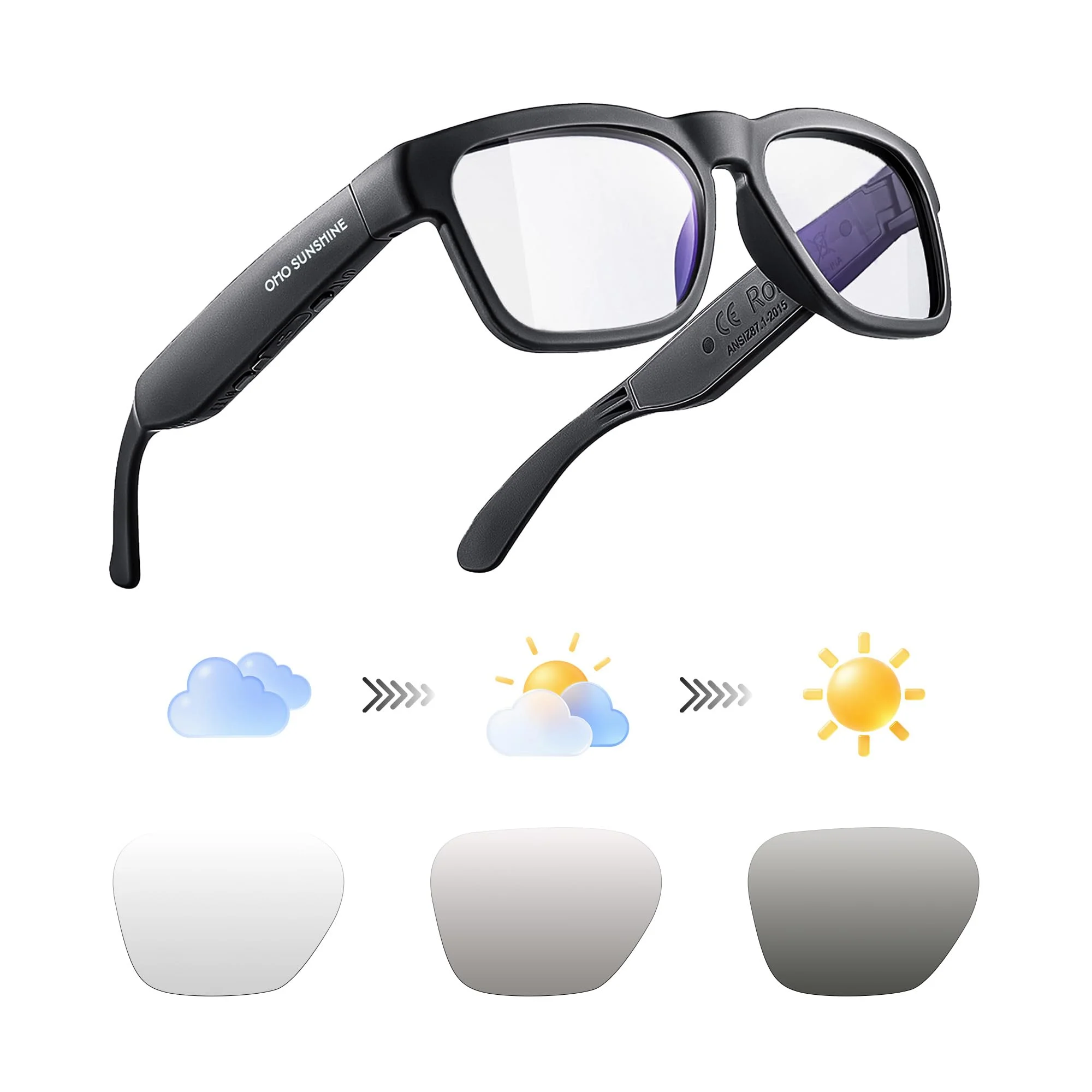 OhO sunshine wasserdichte Audio Sonnenbrille, Bluetooth Kopfhörer Sonnenbrille zum Hören von Musik und Verwendung polarisierter UV400 Sicherheitslinsen für Telefonate