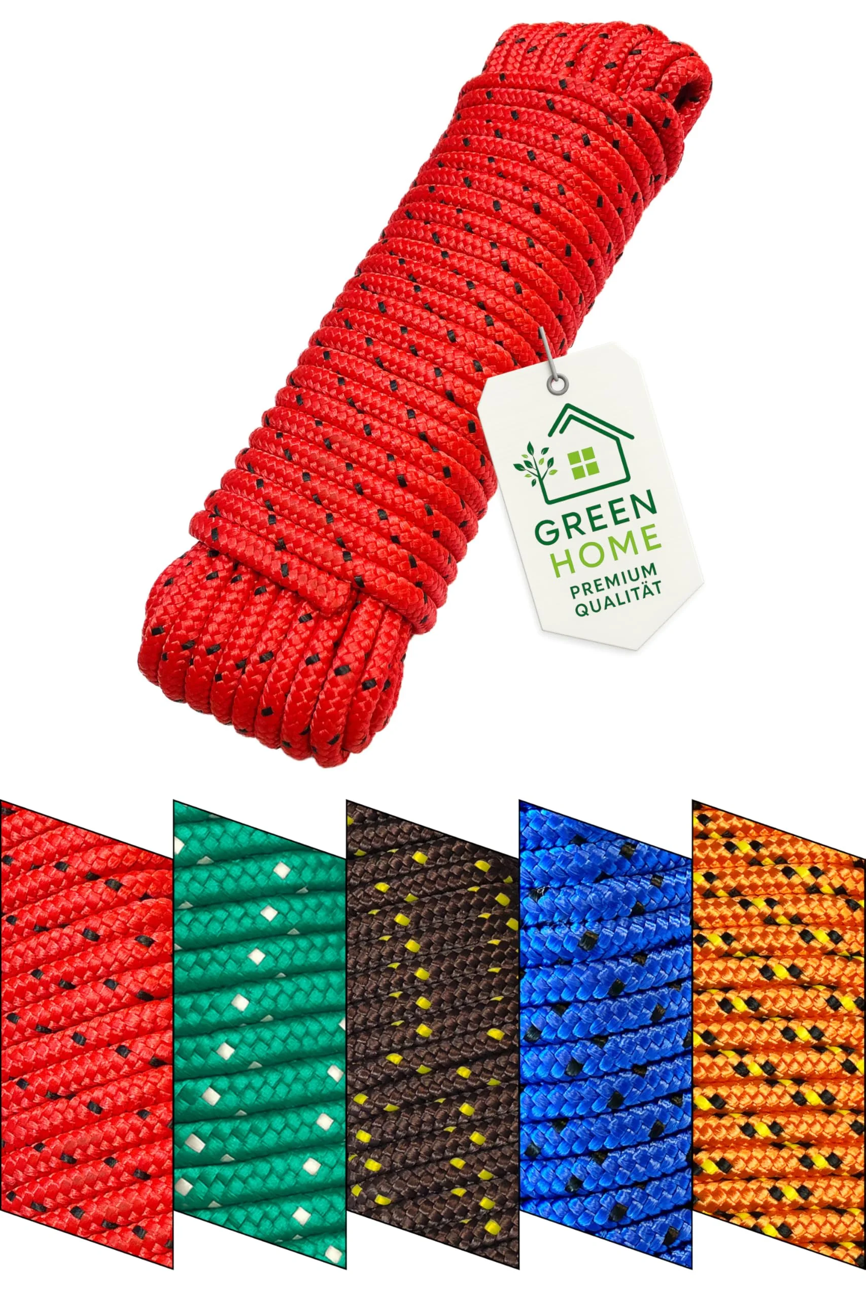 GREEN HOME Seil 8 mm 20 m | rot-schwarz | Polypropylenseil | Robustes PP-Seil | 700 kg Bruchlast | wetterfest & UV-beständig | schwimmfähig | Allzweckseil für Camping, Garten, Boot & Outdoor