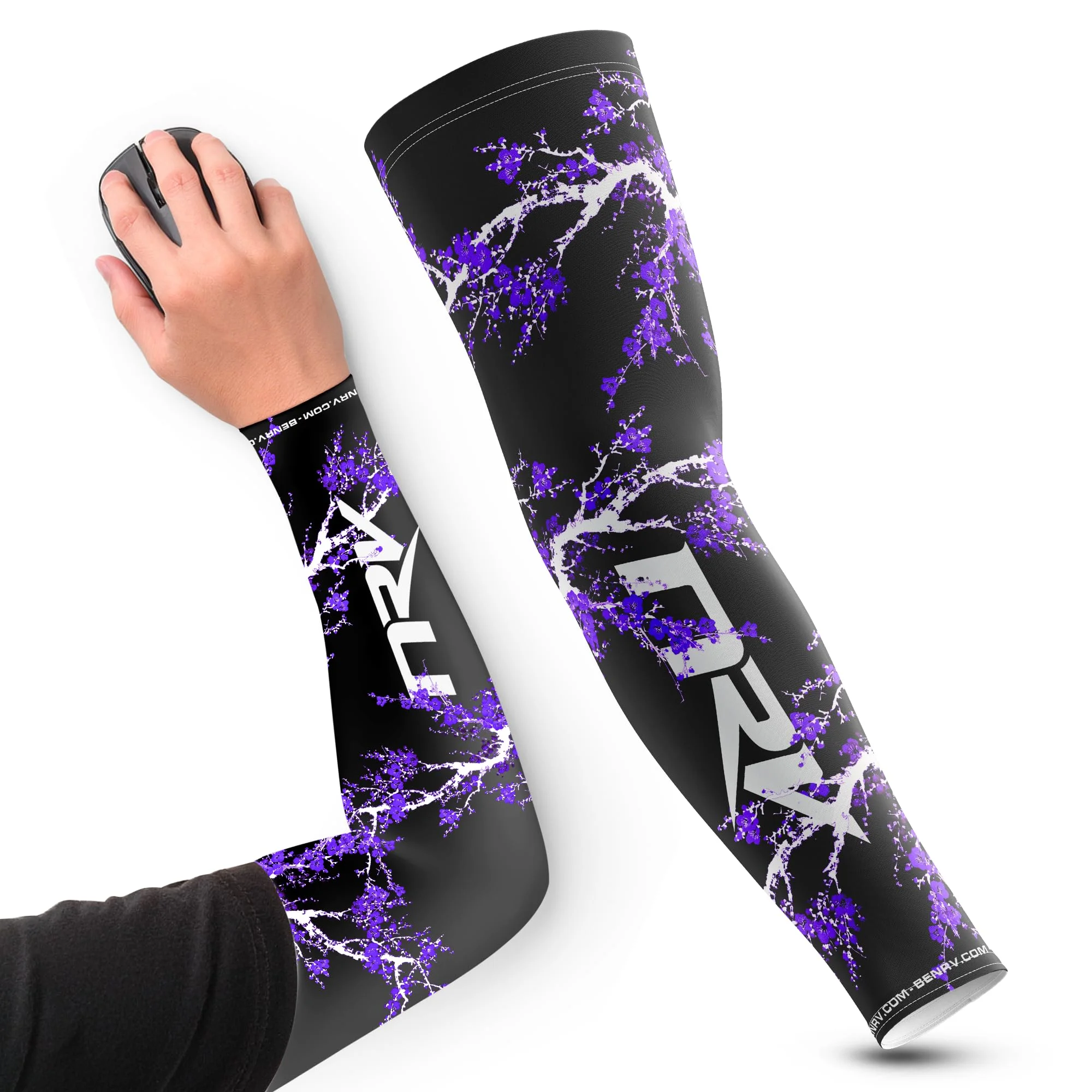 NRV ESport Gaming-Manschette Dark Sakura – Kompression Komfort & Kontrolle – Anti-Friction – Elegantes japanisches Design – Schwarz & Violett – Größe S bis 3XL