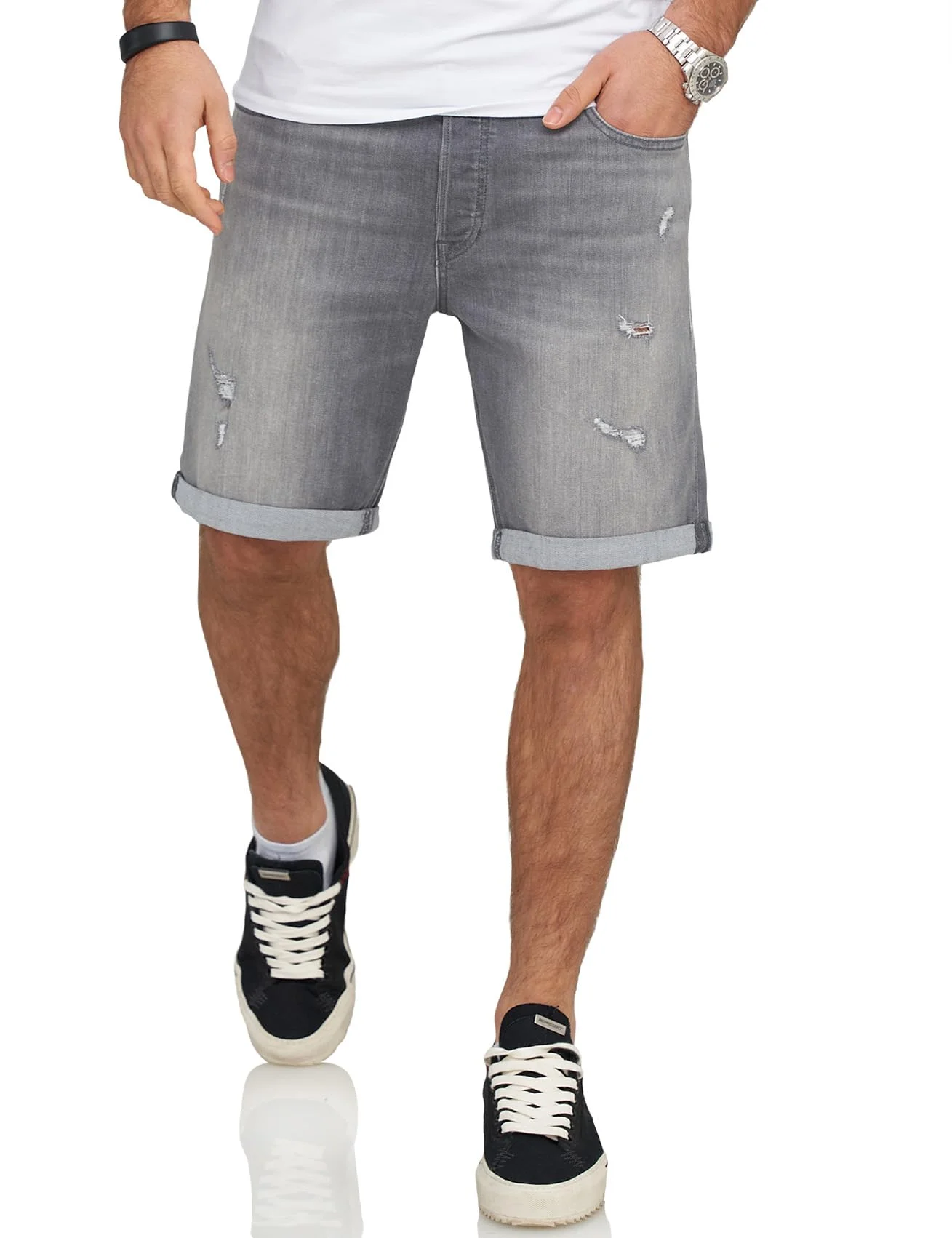 JACK & JONES Infinity Herren Jeans Shorts Rick Bermudas Used Look