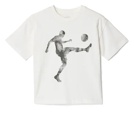 Kinder-Heavy-T-Shirt mit überschnittenen Schultern, weiß mit Fußballer