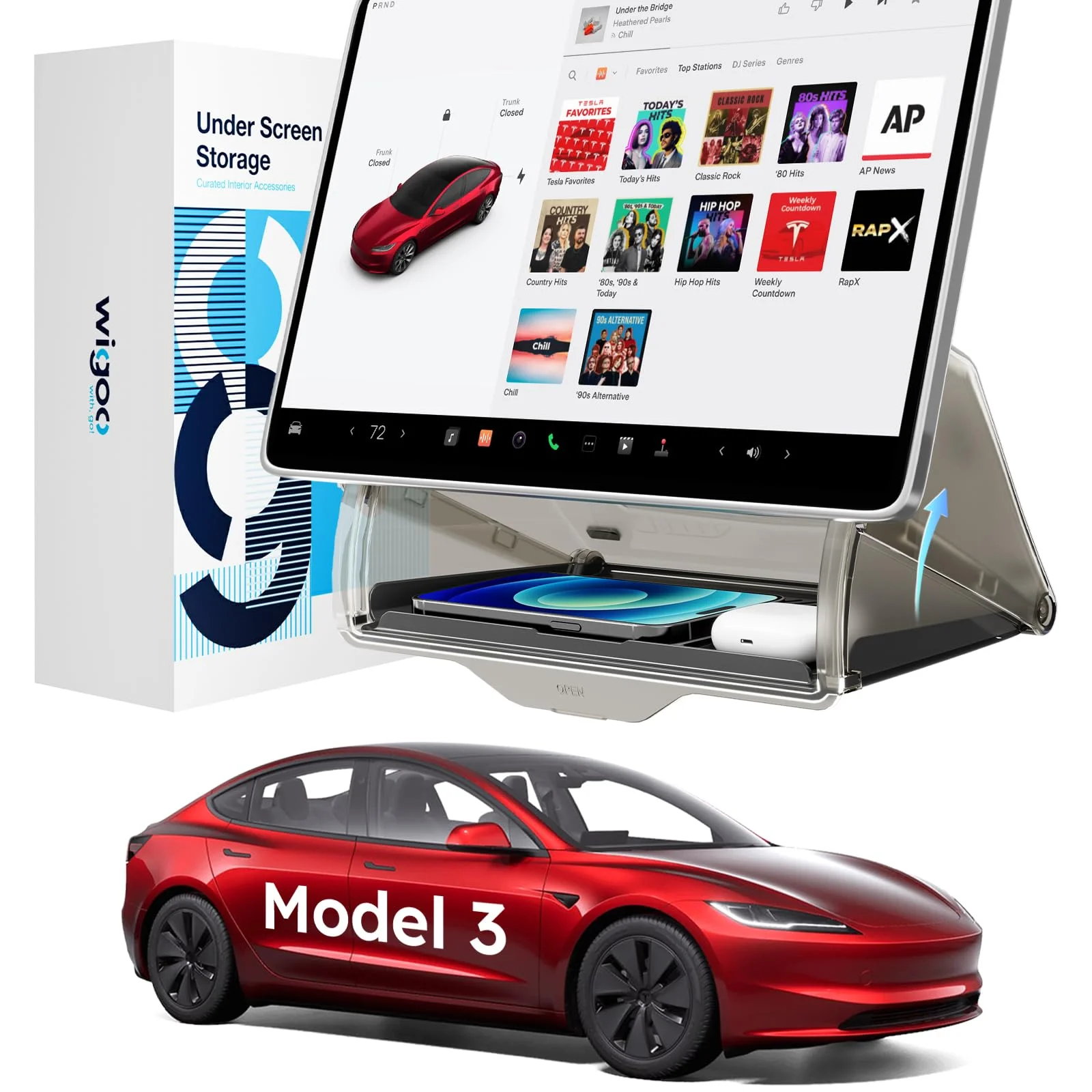 Wigoo Tesla Model Y Juniper Aufbewahrungsbox unter dem Bildschirm, verstecktes Design und stabile Installation, Juniper-Zubehör, Mittelkonsolen-Organizer-Tablett für Modell Y 2019-2026 (passend für