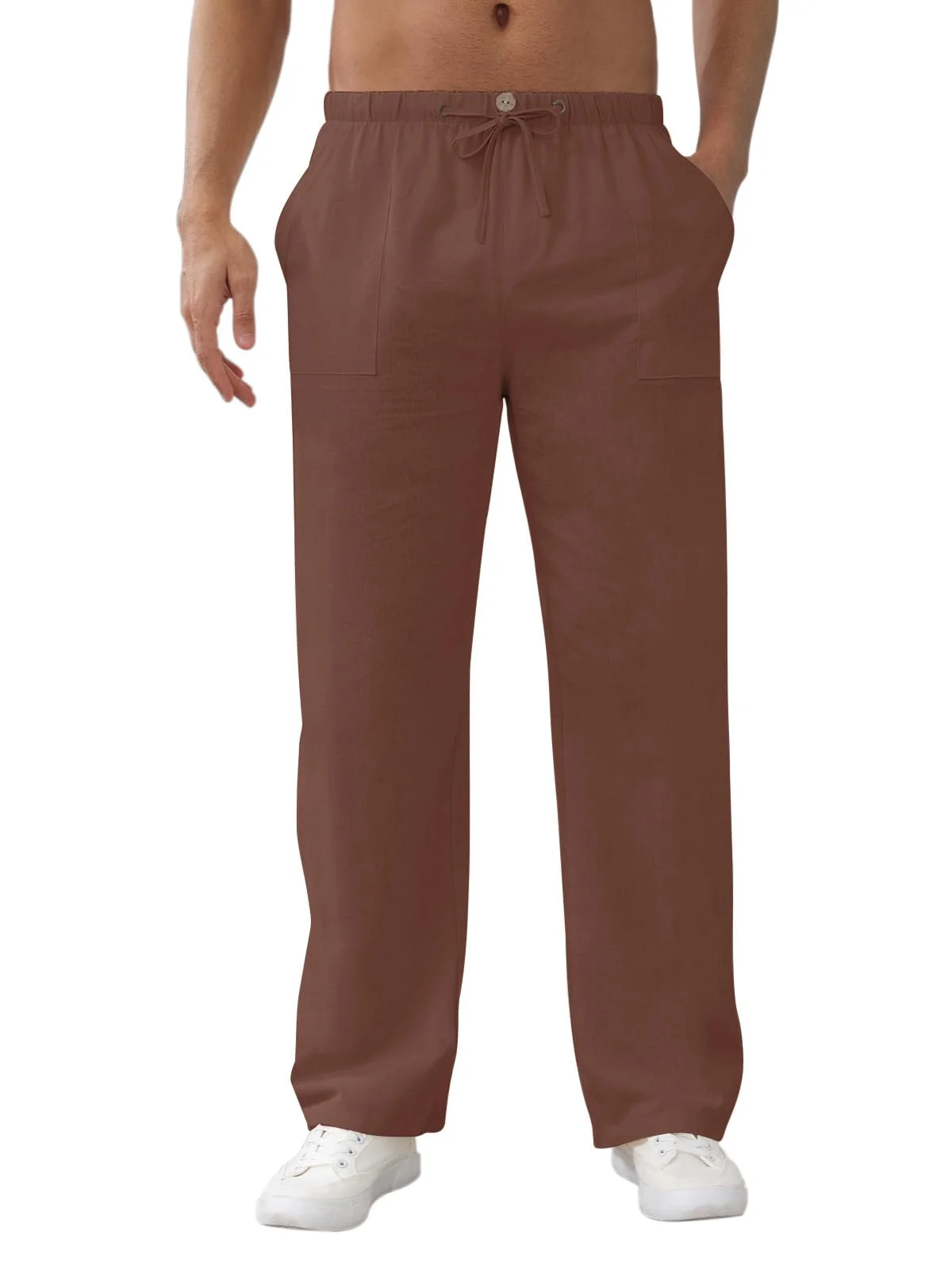 Aisprts Leinenhose Herren Lose Freizeithose Leichte Sommerhose Herren mit Taschen Elastischer Bund Kordelzug