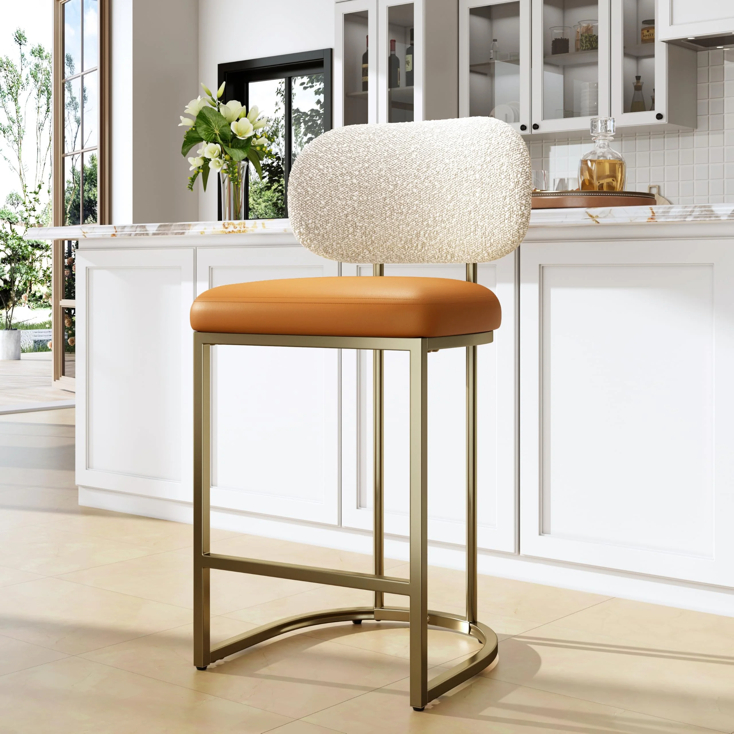 ALPHA HOME Barhocker mit Rückenlehne Frühstückshocker Barhocker in Thekenhöhe Küchenstühle mit Fußstütze Inselstühle mit Metallgestell