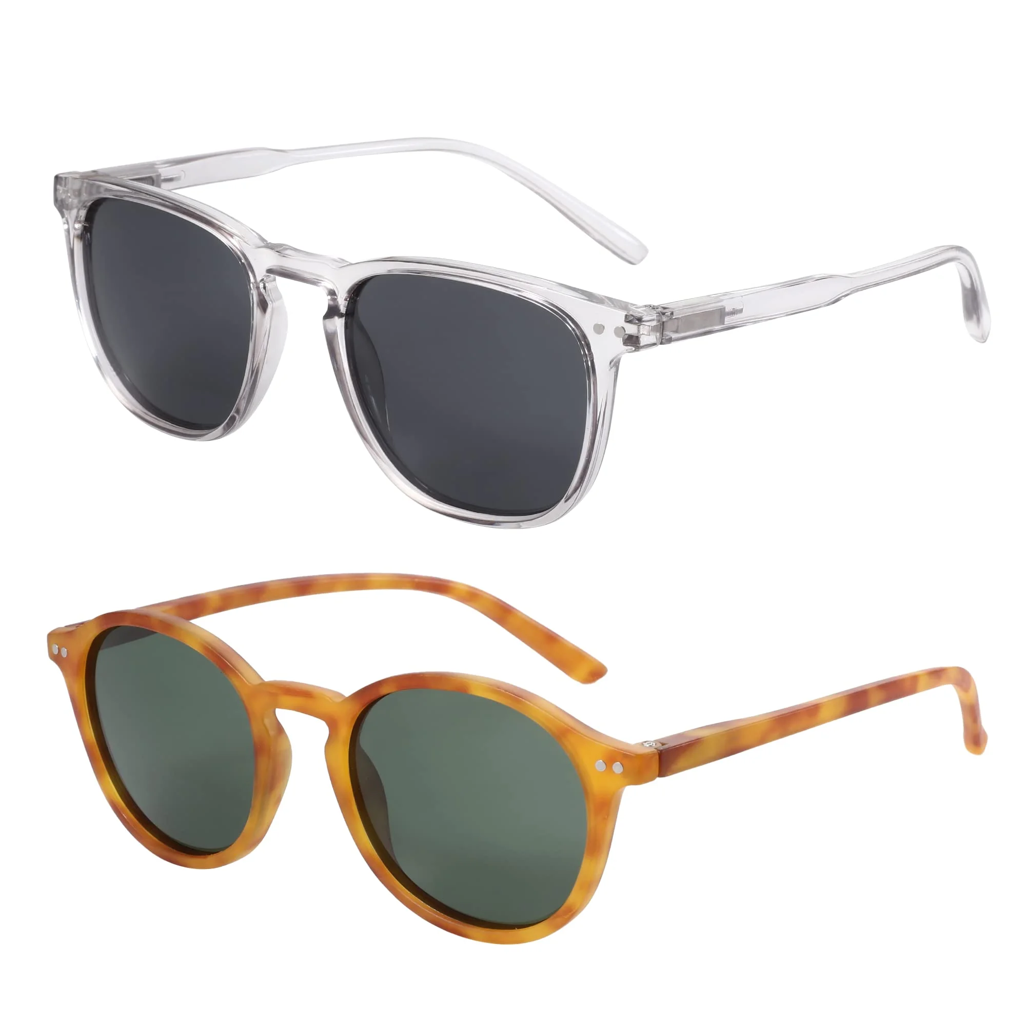 ZENOTTIC 2 Paare Polarisierte Sonnenbrille Damen Herren Retro Vintage Runde Quadratische Unisex UV400 Schutz