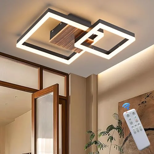 SEATAIN LED Deckenlampe Holz dimmbar, Massivholz schwarzer moderne Vintage Deckenleuchte, 47 50 60cm 3000K-6000K mit Fernbedienung, Schlafzimmerlampe Wohnzimmerlampe, Memory-Funktion, Nachtlicht