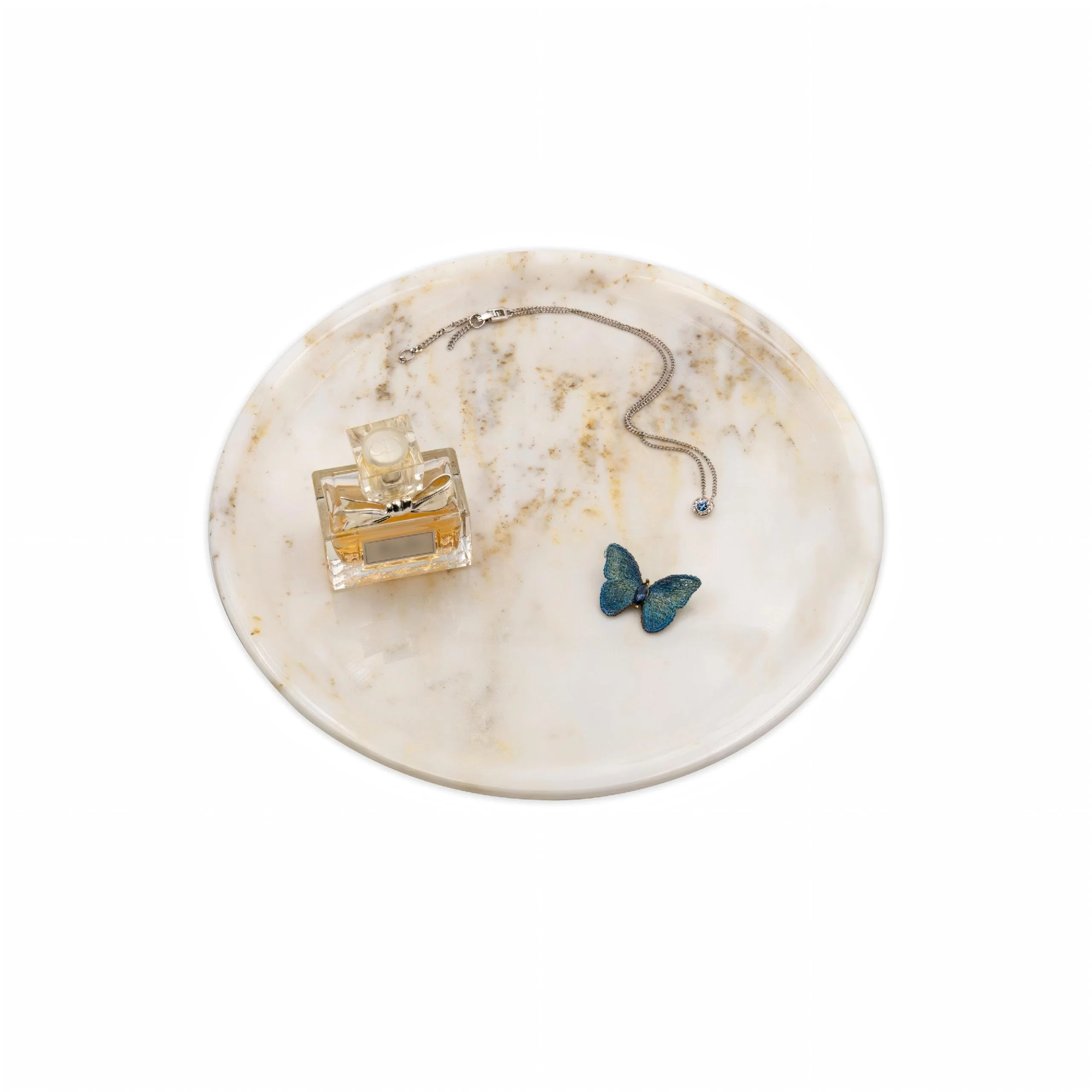 Natürliche Marmor-Badezimmerablage für Parfüm, Kerzen, Schmuck, Waschtisch, Badezimmer- und Küchenablage sowie Wohnaccessoires (Carrara Gold‌ Marmor-Rundplatte)