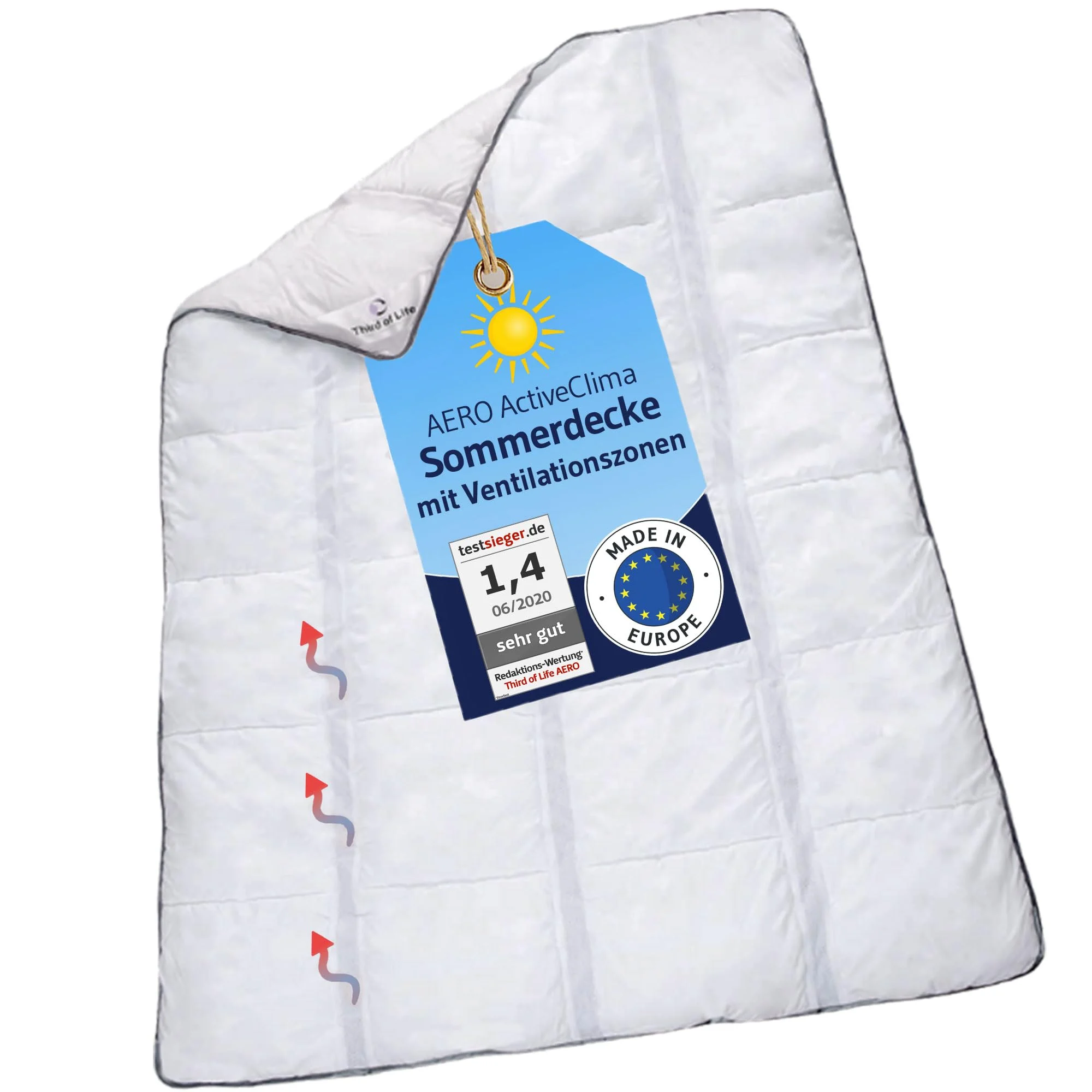 AERO ActiveClima 220x240 Sommerdecke mit innovativer OptiSleep®-Technologie | Luftige Steppdecke mit Ventilationsstreifen und hohe Atmungsaktivität | Perfekt als leichte Sommer-Decke, 220 x 240 cm