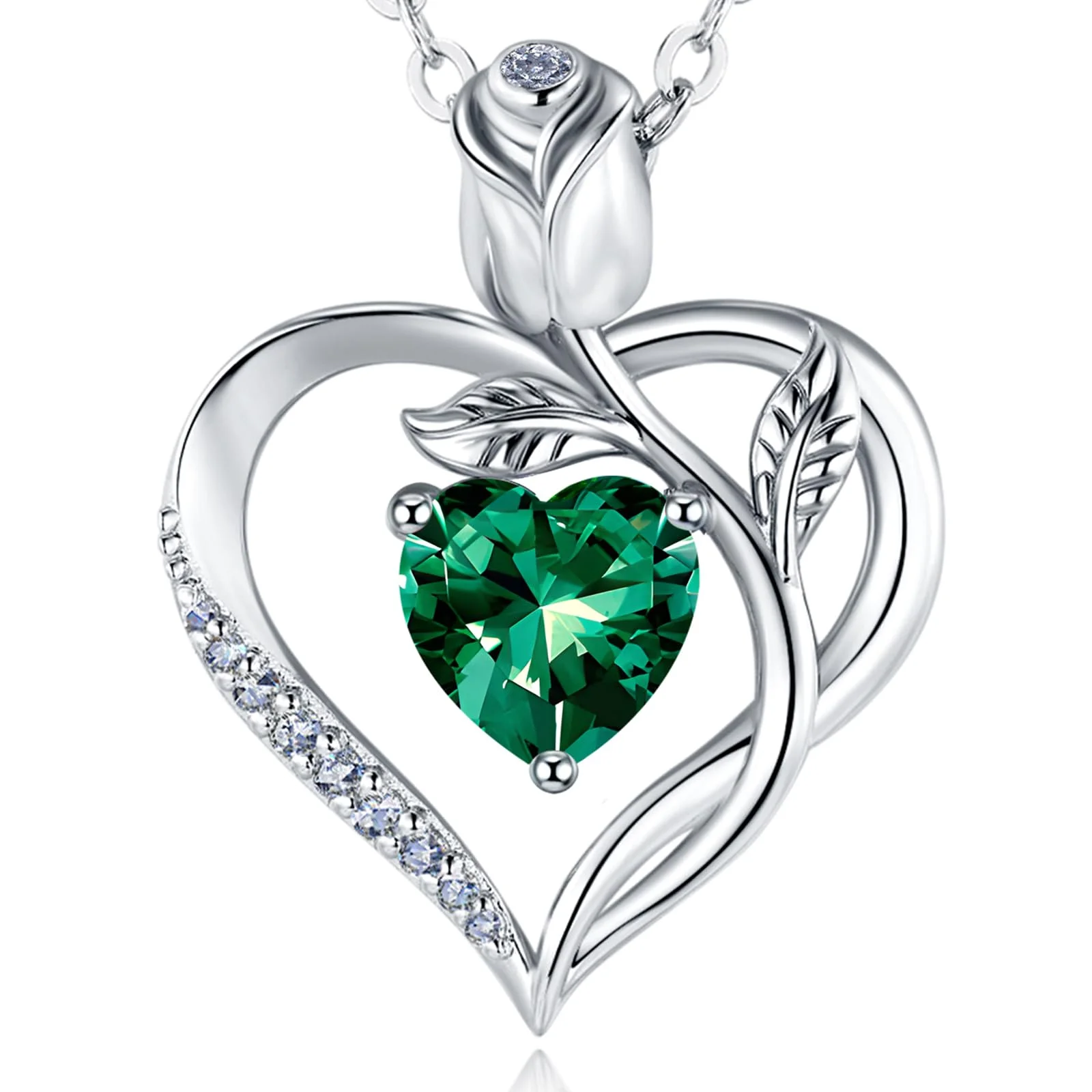 JACUPO Halskette Herz Rosa 1,2 Karat Moissanit Saphir Rubi Smaragd Labor Geburtsstein Damen 925er Silber Gold 18K D VVS1 Geschenk Geburtstag Valentinstag Gravur I Love You