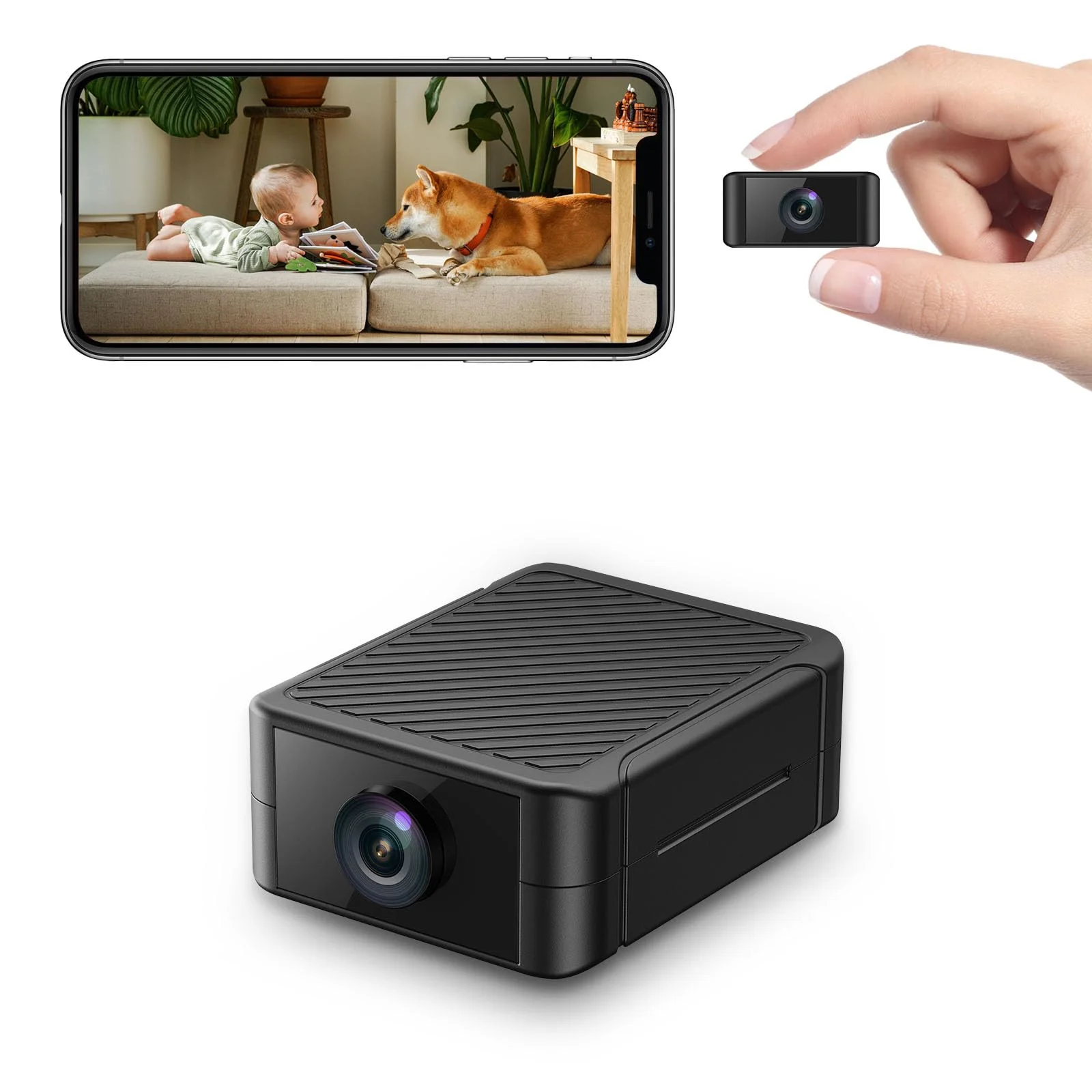 Liretope Mini Kamera, 4K HD WLAN Überwachungskamera Innen Für Live Übertragung Handy APP, WiFi Camera Nachtsichtkamera mit Bewegungsmelder/Lange Batterielaufzeit/Cloud-Speicherplat