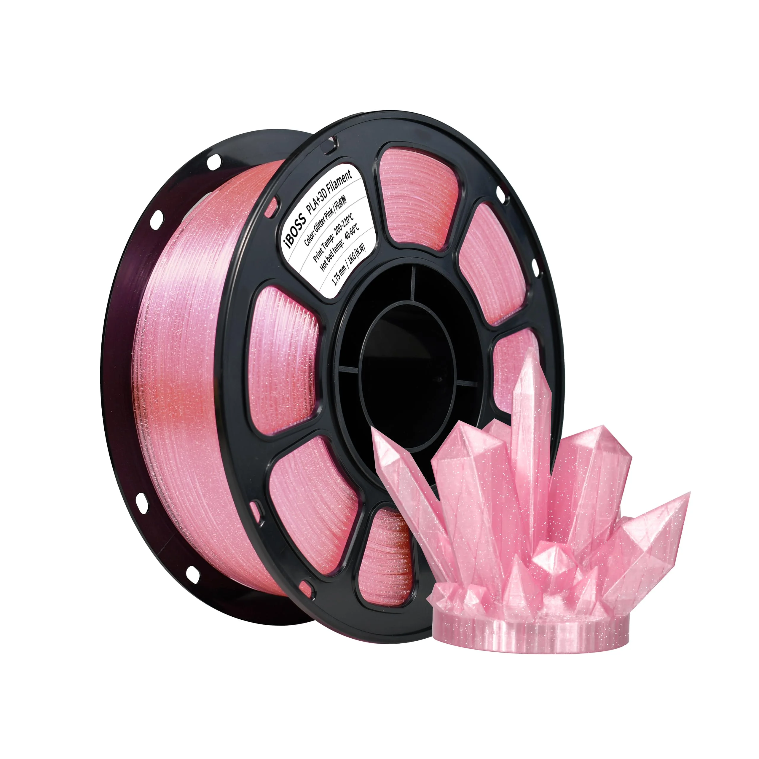 iBOSS Sparkle PLA+Filament 1,75mm Glitzer Rosa Transparent 1kg(2,2 Pfund)+/- 0,02mm,Stark und langlebig Glänzendes 3D-gedrucktes Filament(Glitter Pink)