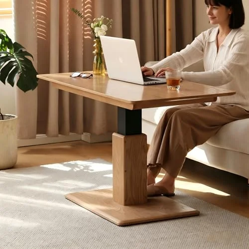 YESWOOD Couchtisch höhenverstellbar aus Eiche Massivholz, Wohnzimmertisch modern, Tischplatte verstellbar 47–72 cm