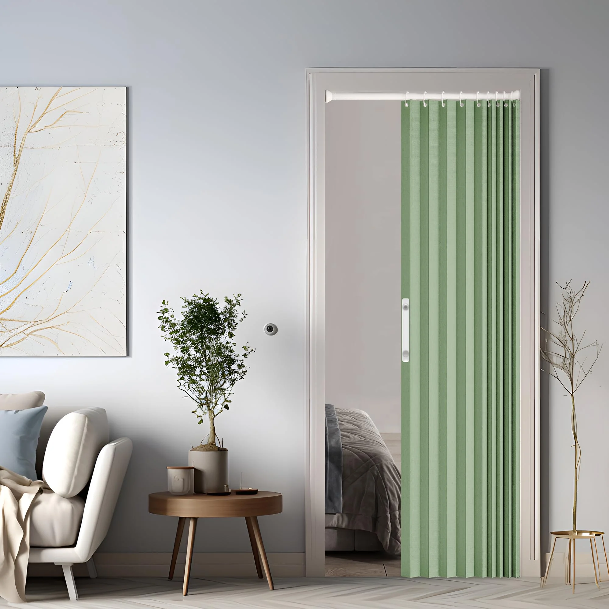 Magnetischer Türvorhang mit Verdunkelung, Faltbarer Raumteiler für Bad/Schlafzimmer/Wohnzimmer, Akkordeon-Design (Green)