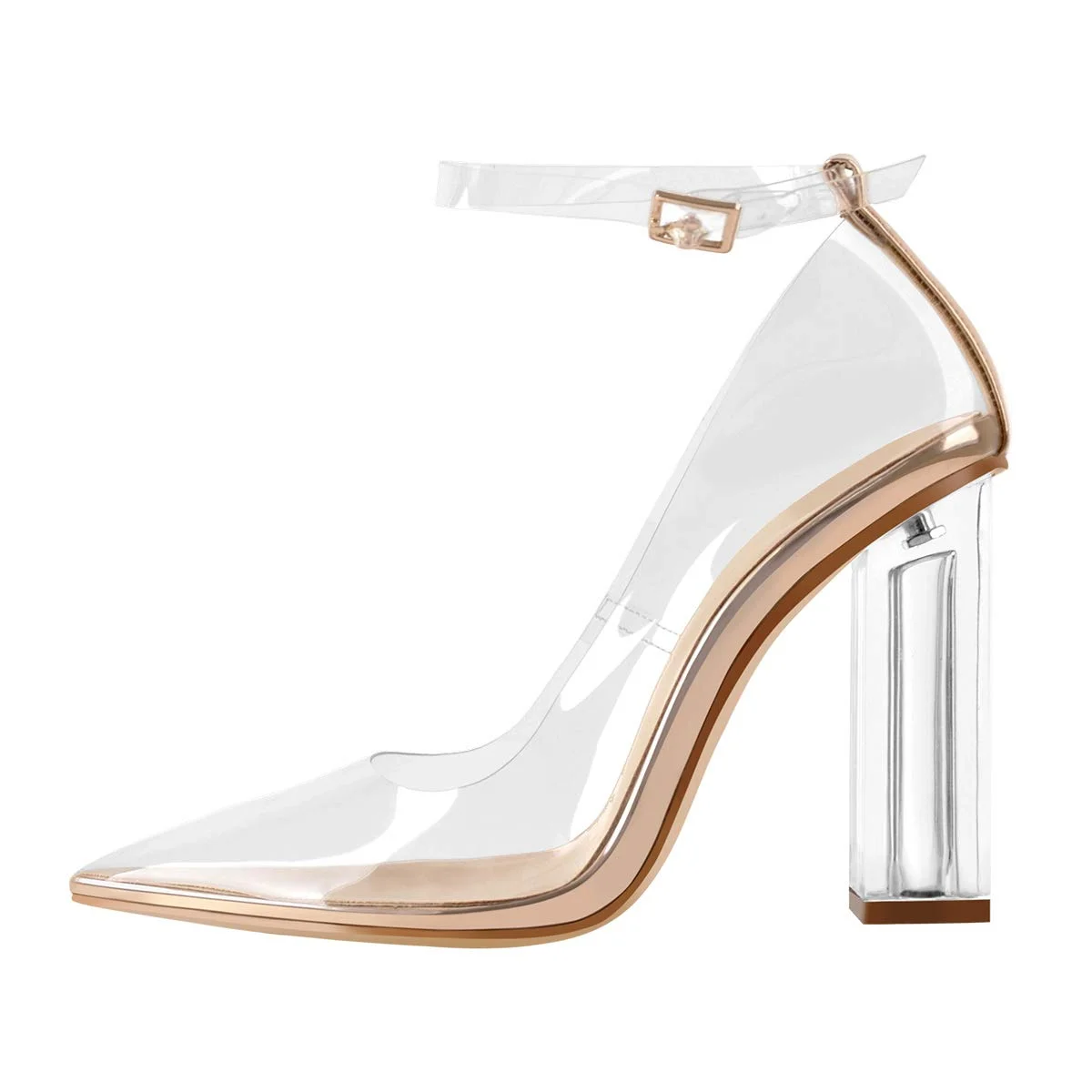 MissHeel Damen Transparente Pumps mit Blockabsatz Kristall Schuhe
