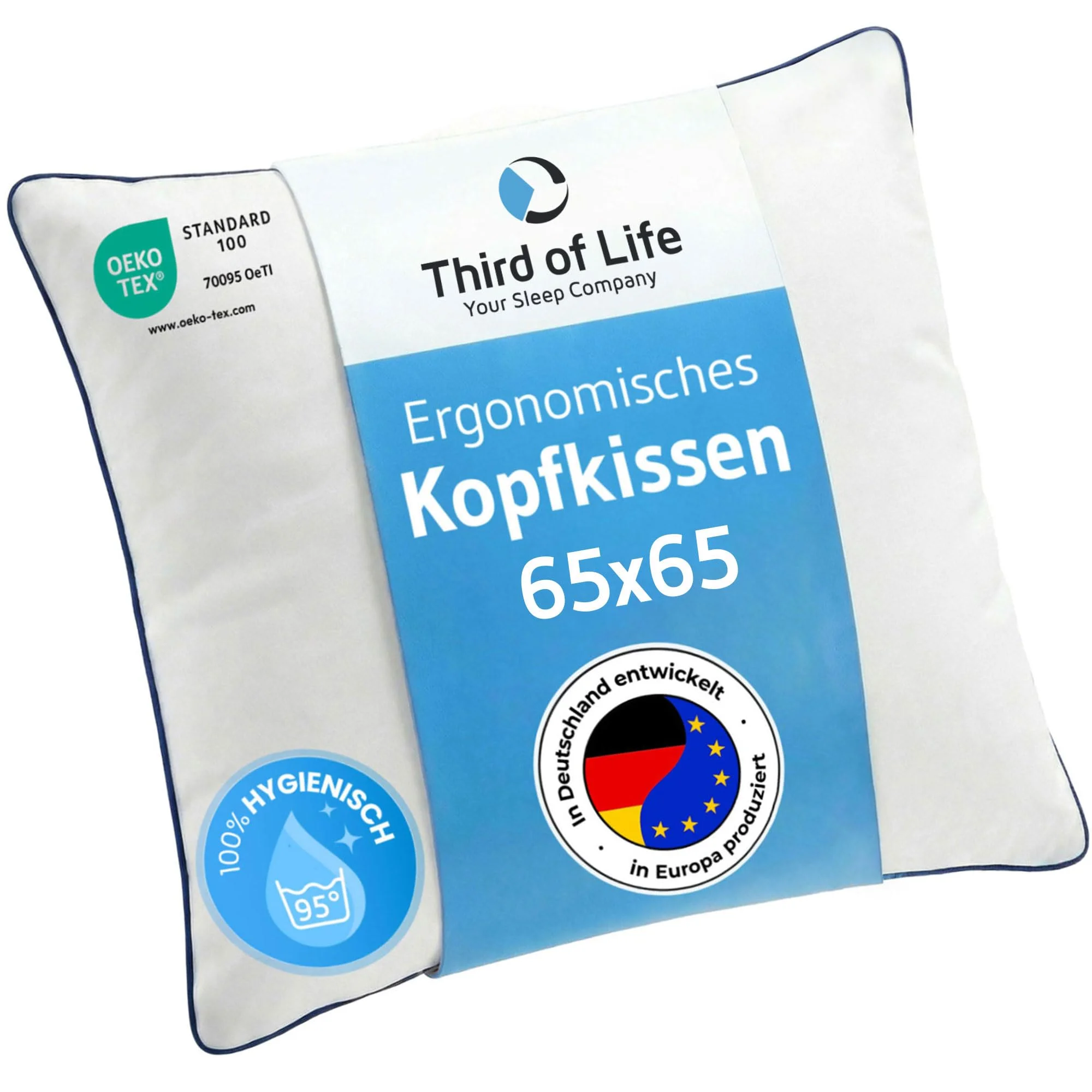 Kopfkissen 65x65 inSPIRO, Premium Kissen von Schlafexperten entwickelt, Ergonomisches Schlafkissen für Seitenschläfer, Rückenschläfer, Bauchschläfer, Ideales HWS Nackenstützkissen, Pillow made in EU