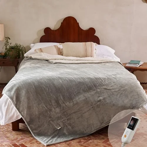 GOTCOZY Heizdecke 130x180 cm - Weicher seidiger Plüsch Wärmedecke Heizdecke 9 Heizstufen und 10 Stunden Auto-Off-Timer Überhitzungsschutz CE-Zertifiziert Kuscheldecke für Bett&Büro Waschbar
