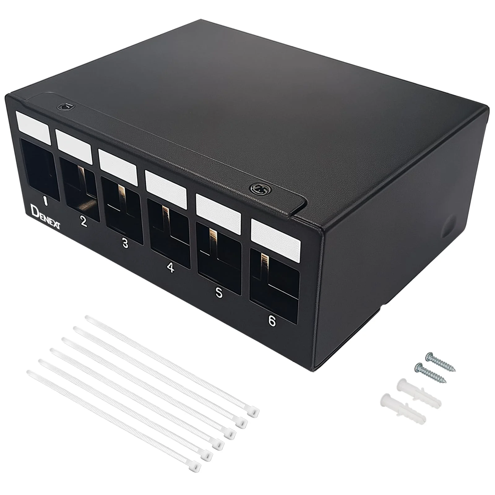 DENEXT 6 Port Patchpanel Patchfeld für 14,9 mm x 17 mm Keystone Module Kompatibel mit Ethernet LAN RJ45 Koaxialstecker BNC F-Stecker Antennenstecker RJ-11 Cinch Klinke USB Toslink HDMI-Schwarz