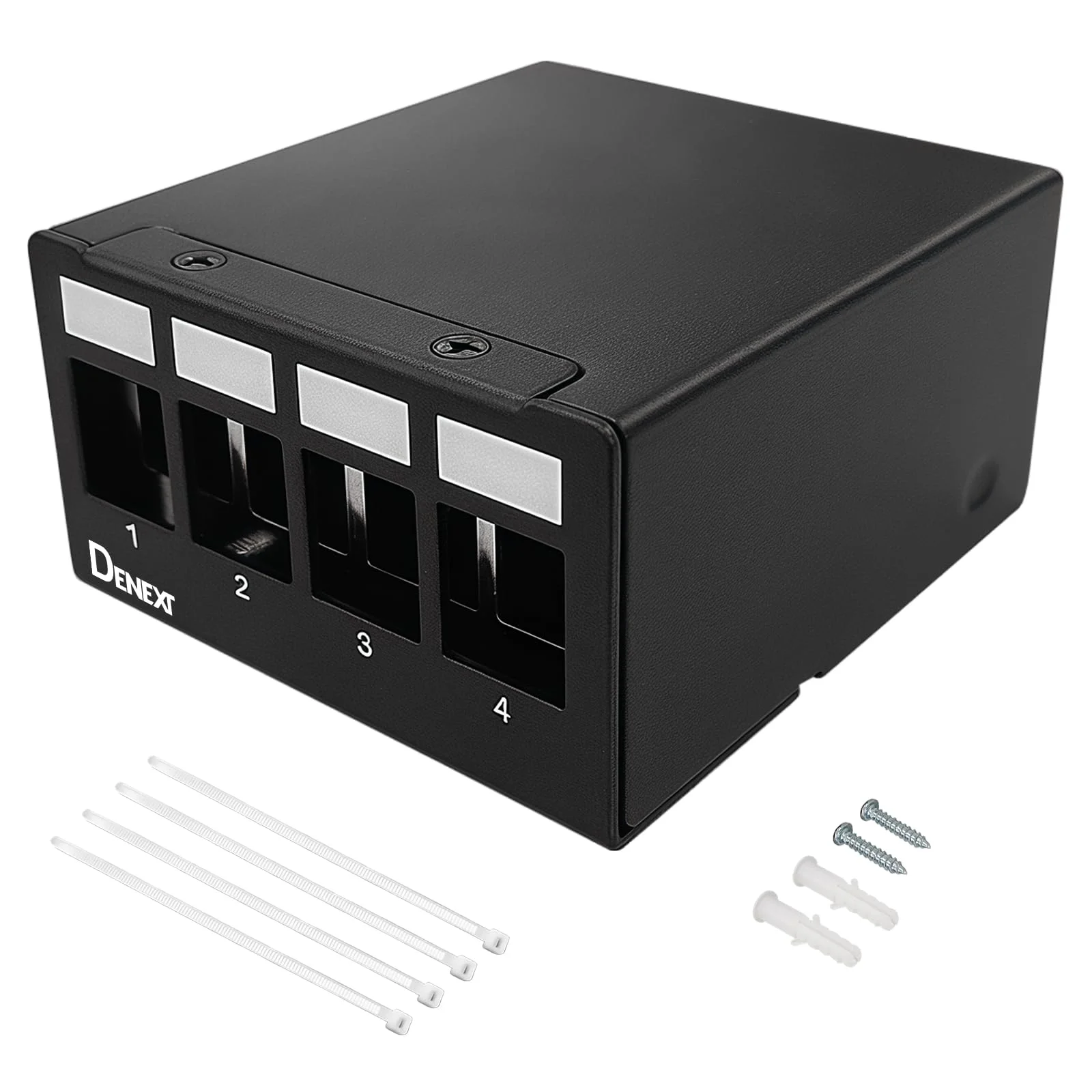 DENEXT 4 Port Patchpanel mit STP/UTP Verteilerfeld Patchfeld Kompatibel mit Ethernet LAN DSL Netzwerkkabel Verlegekabel CAT6 CAT6a CAT7 CAT8 (Schwarz, 4 Port)