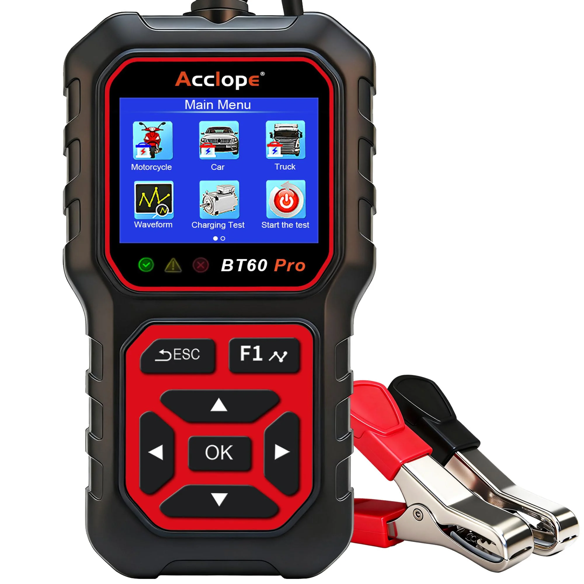 Acclope BT60 PRO Autobatterie Tester, 6V 12V 24V, Digitaler Batterieprüfer für AGM, Lithium, Gel Batterien, mit Cloud-Druck, 100-3000 CCA, für Fahrzeuge und LKWs