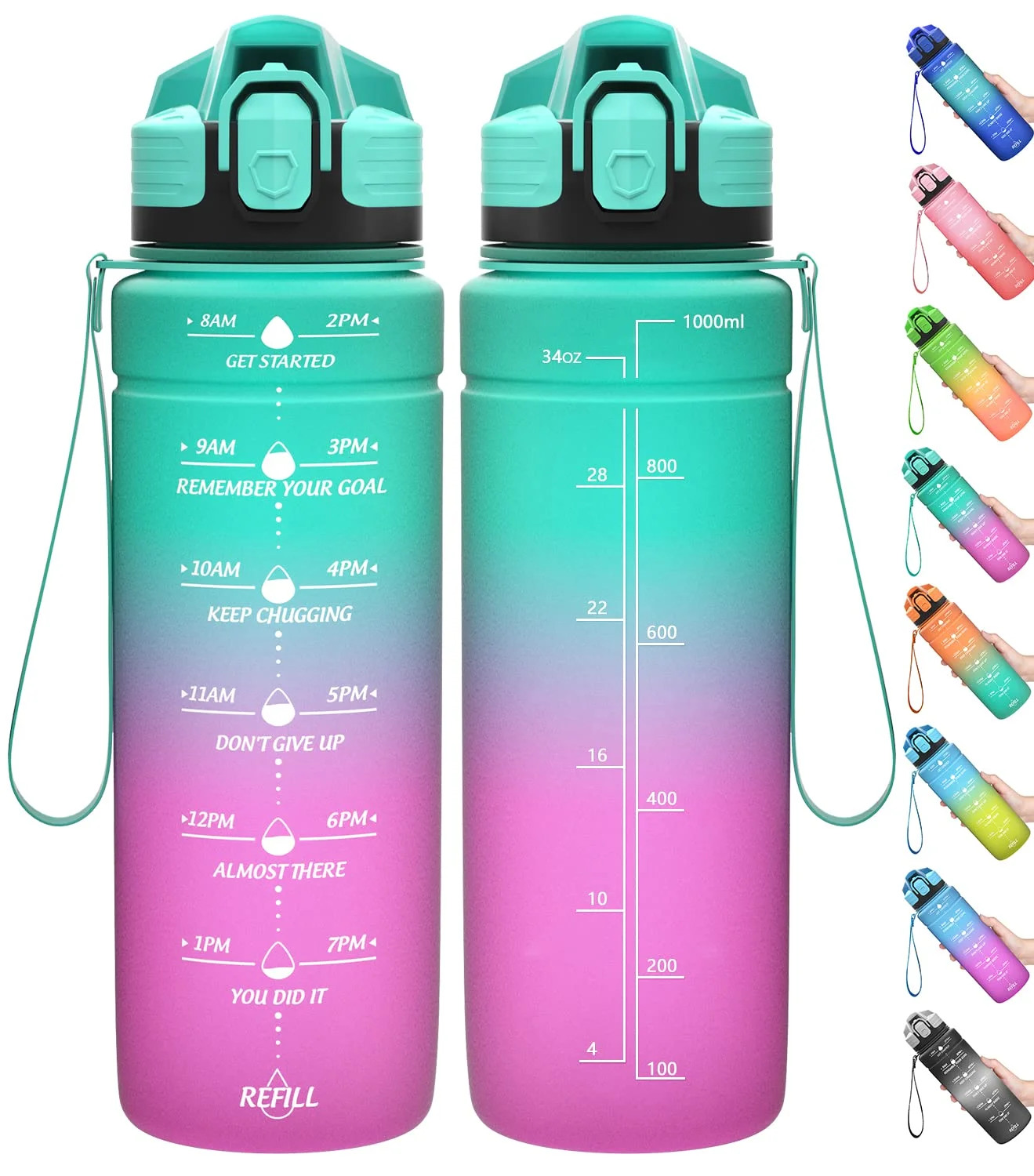 Coolfel Sport Trinkflasche 2l, 1,5l, 1l, 700ml, 500ml Trinkflasche Kinder Auslaufsicher, Motivierende Wasserflasche mit Zeitmarkierung Bpa Frei Tritan Trinkflasche für Mädchen, Junge, Schule, Gym