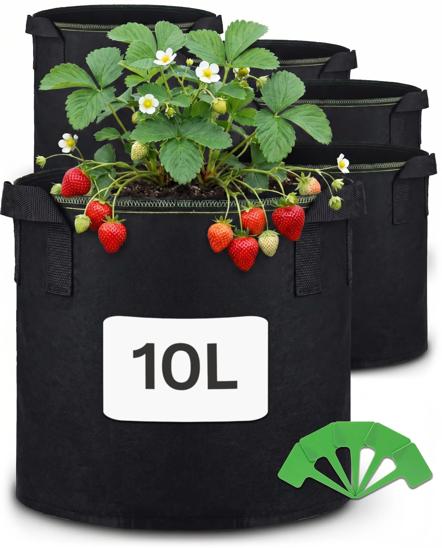 Praknu Pflanzsack 10L - 5STK aus Vliesstoff mit Pflanzenschilder zum Beschriften - mit Griff - Für Gemüse, Pflanzen & Blumen - Stofftöpfe - Grow Töpfe - Stoff Topf - Pflanzbeutel - Blumentopf Stoff