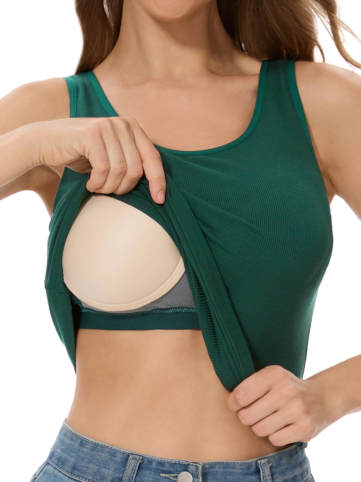 Komfokore Damen Rippel Tanktop mit Integriertem BH Lässig Ärmellos Sommeroutfits 2026