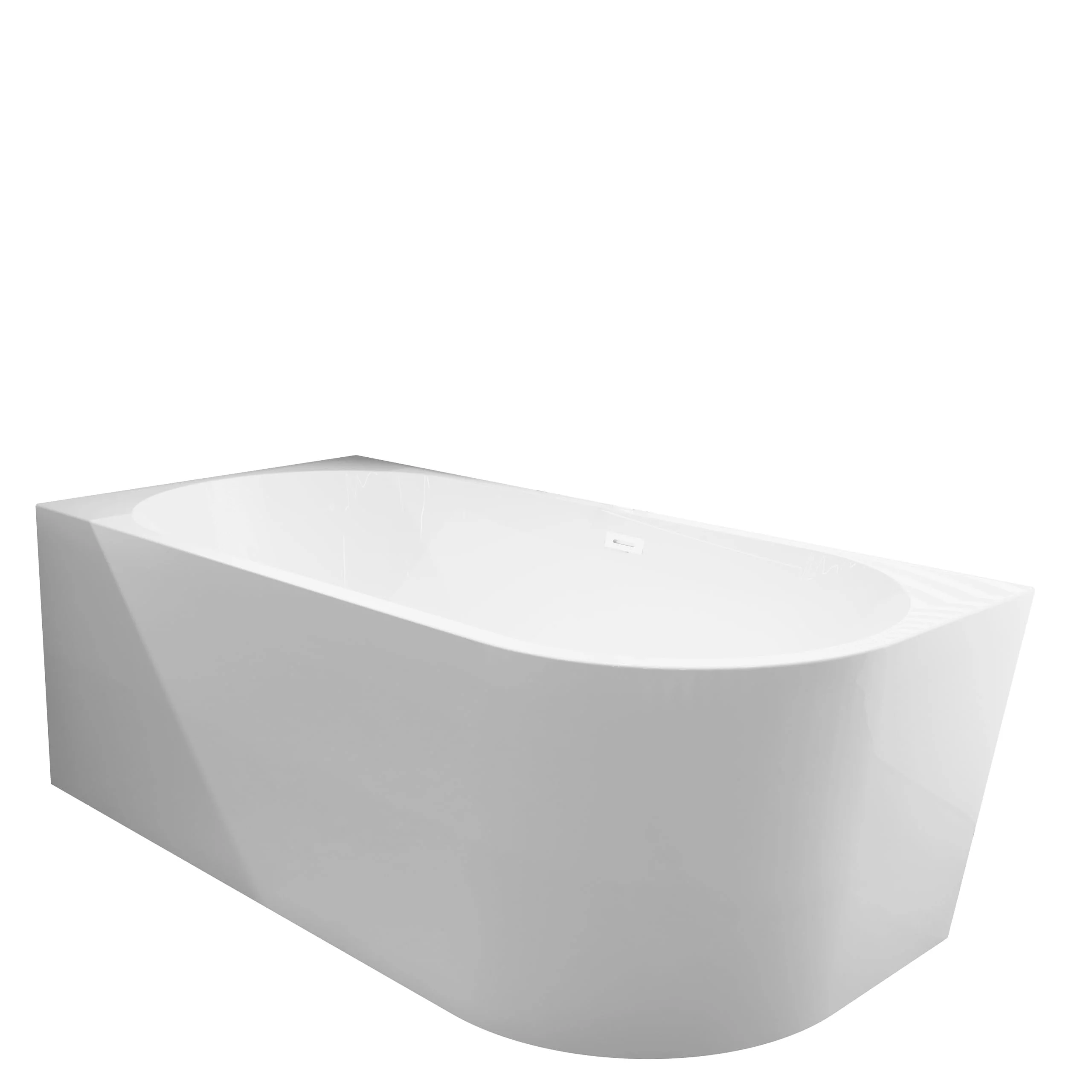 Balneo - Freistehende Badewanne - Eckbadewanne AVOLA - Acryl mit Stahlgestell - 6 Stabilisatorfüße - Überlauf und Klickverschluss - Modernes Design - links - Weiß - 170x80cm