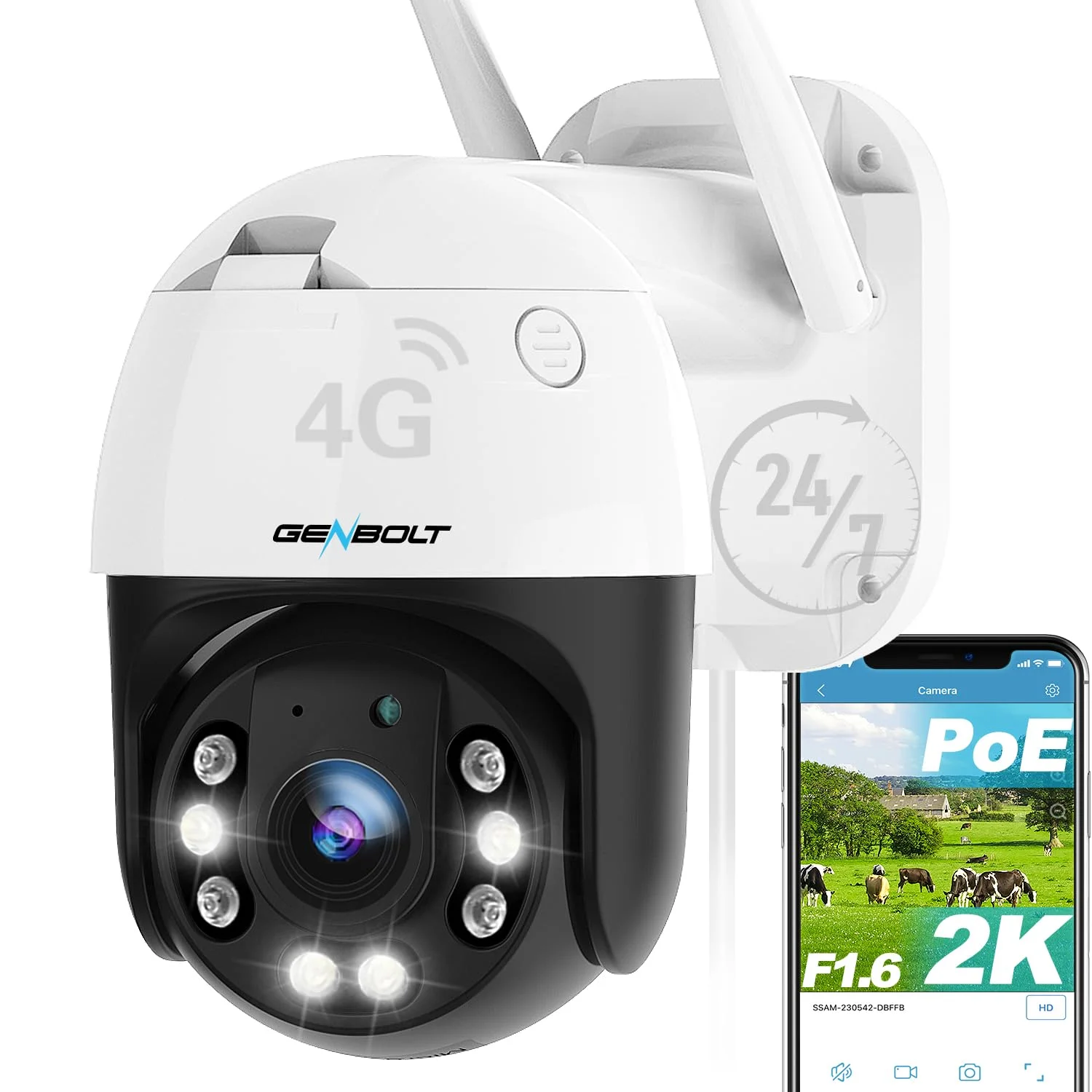 GENBOLT 2K 3G/4G LTE Überwachungskamera Aussen mit SIM Karte, Verkabelt IP Kamera Überwachung Außen Ohne WLAN, 24/7 kontinuierliche Aufzeichnung CCTV Sicherheitskamera PoE Humanoider Tracking