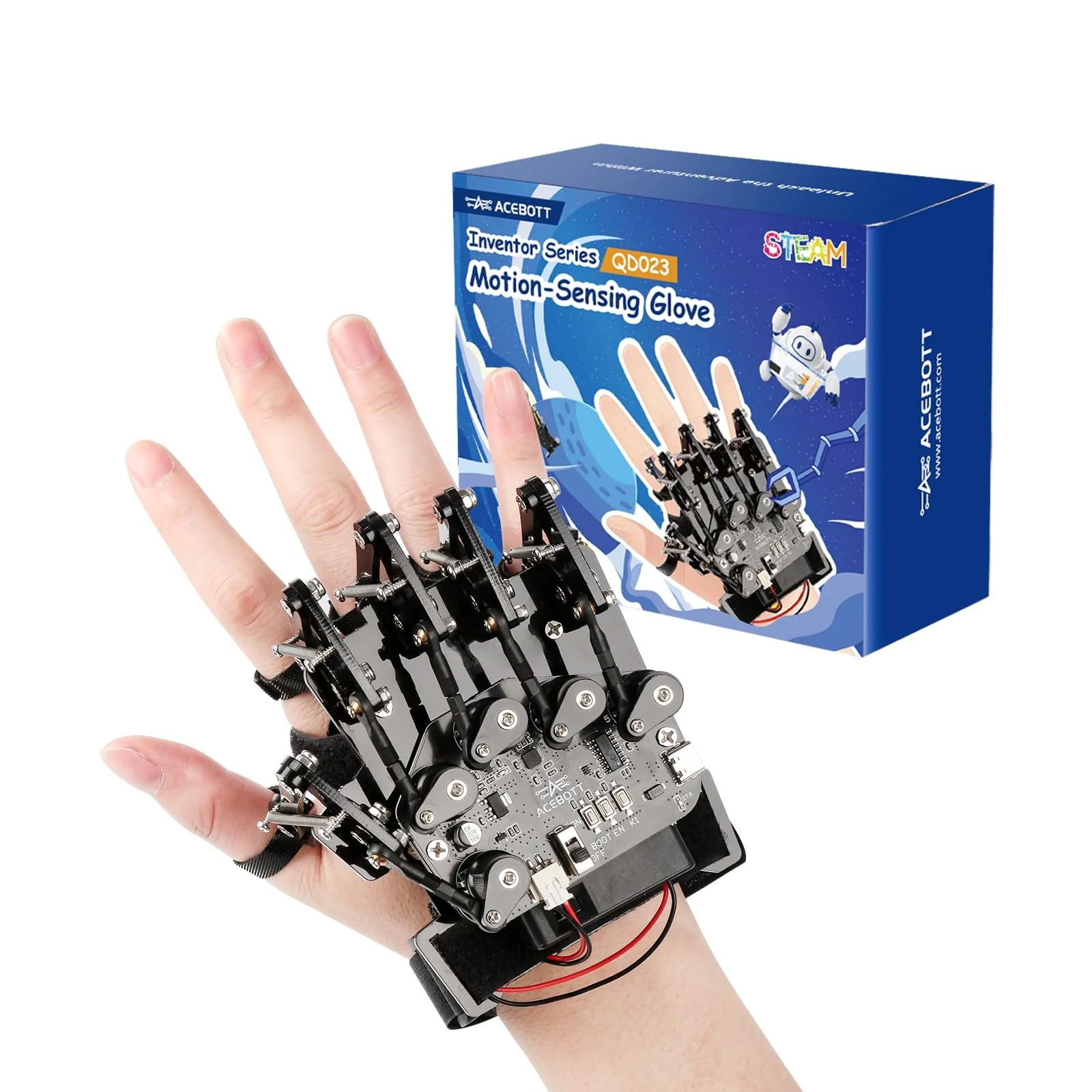 Drahtloser ESP32-Handschuh mit Bewegungserkennung, unterstützt Arduino, ACECode und Python, DIY-Roboter-Kit, mechanische Hand, STEM-Spielzeug, Fünf-Finger-Arm zum Codieren, Roboter-Kit, Fernbedienung
