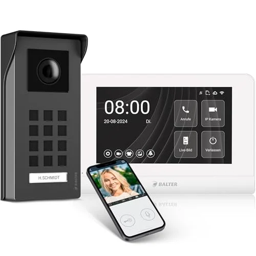 Entri Video Türsprechanlage, Türklingel mit Kamera, Smartphone App, 1 Familienhaus, Video Türklingel, 7 Zoll HD-Monitor, Full HD Kamera, Gegensprechanlage mit Türöffner und Klingel 2 Draht