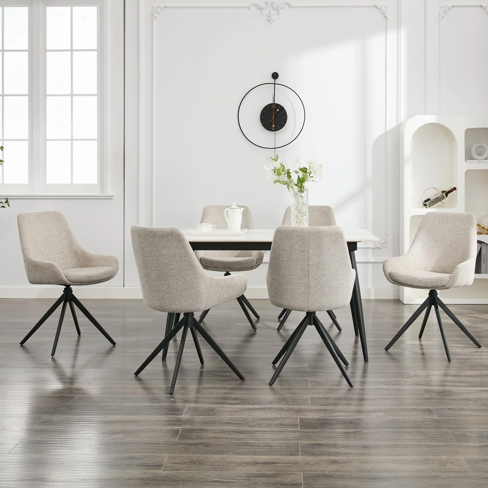 LONXIU Esszimmerstühle 6er Set, Moderne Esszimmerstühle drehbar, Armless Design Küchenstühle für Esszimmer, Wohnzimmer, Arbeitszimmer, Weiß