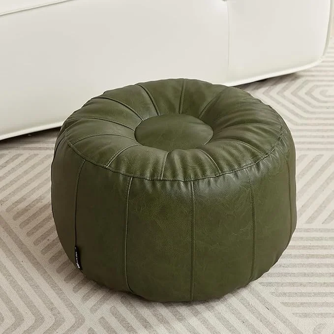 Louis Donné wasserdicht ungefüllt Pouf Ottoman für Fußruhe DIY Kunstleder Marokkanisch Retro Stytle Keine Füllstoffabdeckung Aufbewahrung (nur Abdeckung) (Glücksgrün)