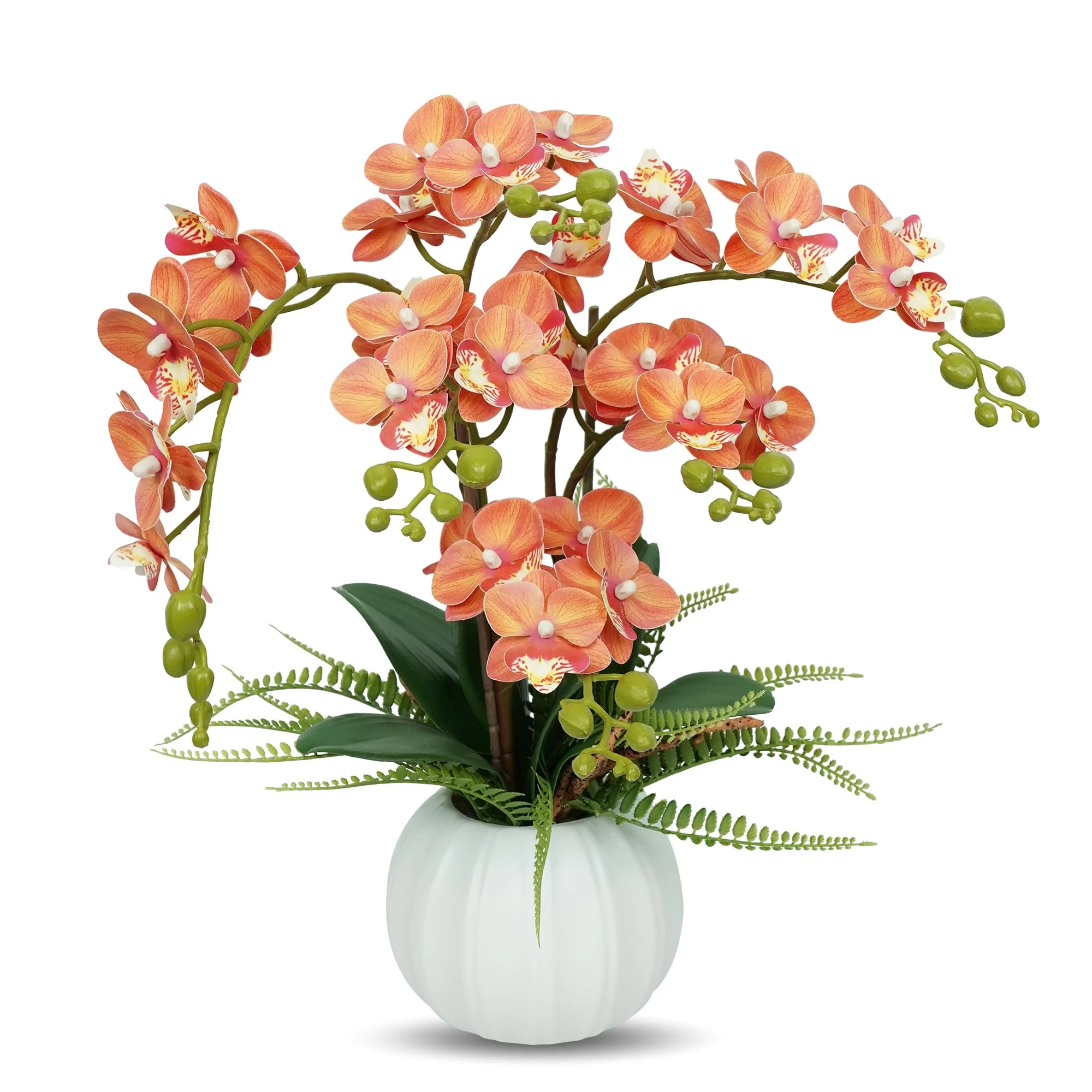 Künstliche Orchideen wie Echt, Orchideen Künstlich mit Topf Kunstblumen im Topf Plastik Pflanzen für Wohnzimmer Schlafzimmer Büro Garten Deko (orange)