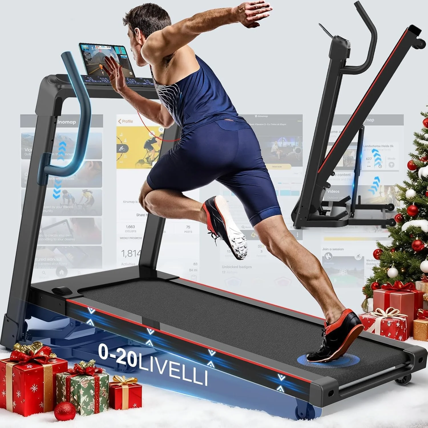 Profi Laufband für Zuhause Klappbar, Laufbänder mit Steigung, Leiser Motor, Treadmill for Home mit Große Lauffläche, WiFi, Bluetooth, APP, für Marathon-Training, Deutsche Qualitätsmarke