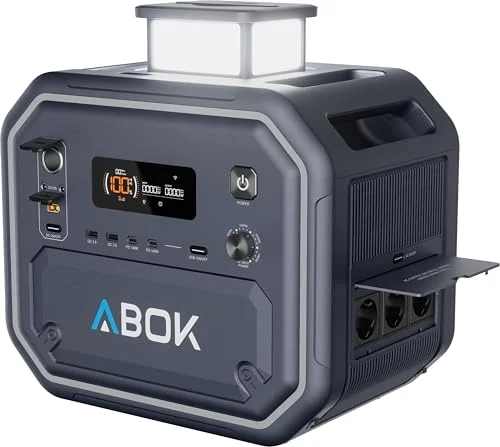 ABOK Ark2500 Powerstation + 200W Solarpanel, 2160Wh LiFePO4, 2500W AC, USV&App, Solargenerator mit AC+Solar-Schnellladung, 80% in 1,2 Std., erweiterbar auf 10,8kWh, Notstrom für Zuhause&Wohnmobil