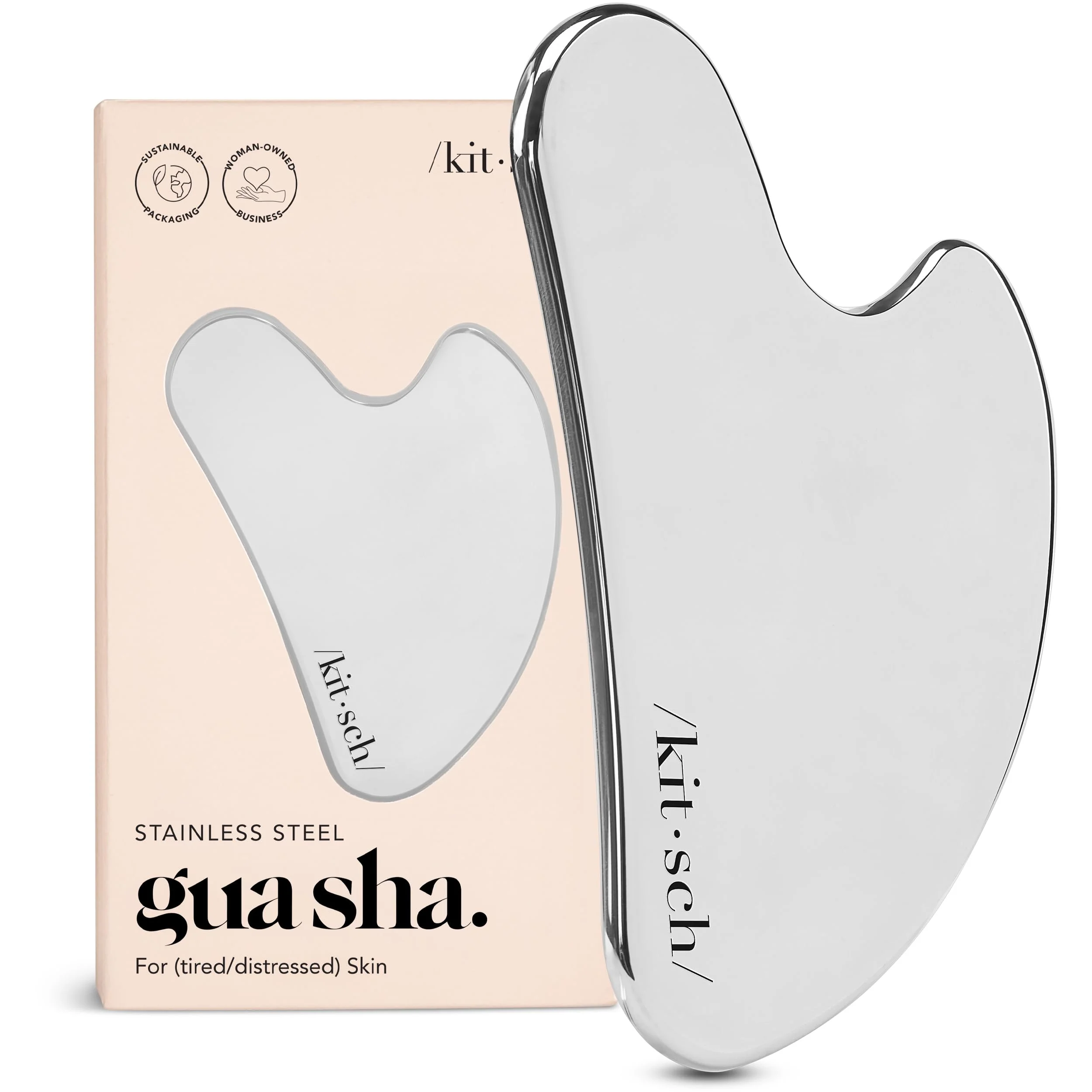 Kitsch Gua Sha Edelstahl – Gua Sha Stein, Gua Sha Tool für Gesicht & Body, Stainless Steel Gua Sha, Gesichtsmassagegerät, Nackenmassage, Lymphdrainage-Massagegerät, Gesichtspflege – Silber