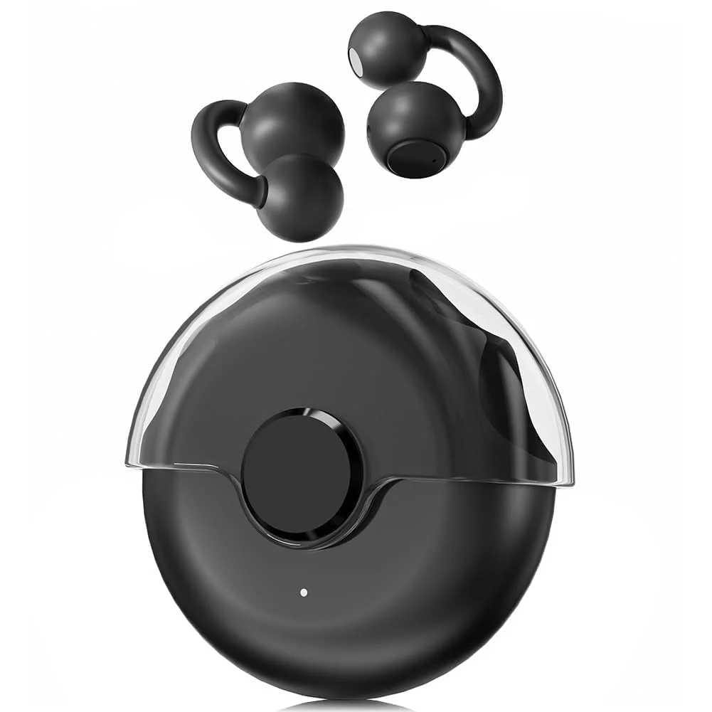 Caijin Open Ear Kopfhörer, Clip On Earbuds Kabellos Bluetooth 5.4, 48H Spielzeit, Komfortabler Sitz, Sport-Clip-Kopfhörer für Kleine Ohren Sport Training & Brillenträger, 360° Dreh-Ladecase, Schwarz