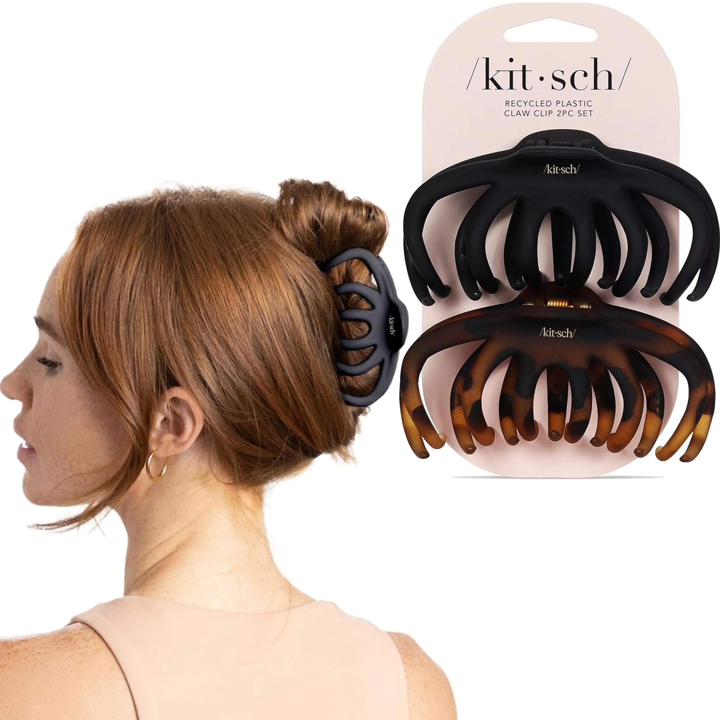 Kitsch Oktopus Haarklammern – Große Krallen-Clips für Dickes Haar | Langlebiger Recycelter Kunststoff | Rutschfester Halt | Ideale Geschenke für Damen – Klassisch Schwarz & Schildpatt, 2 Stück