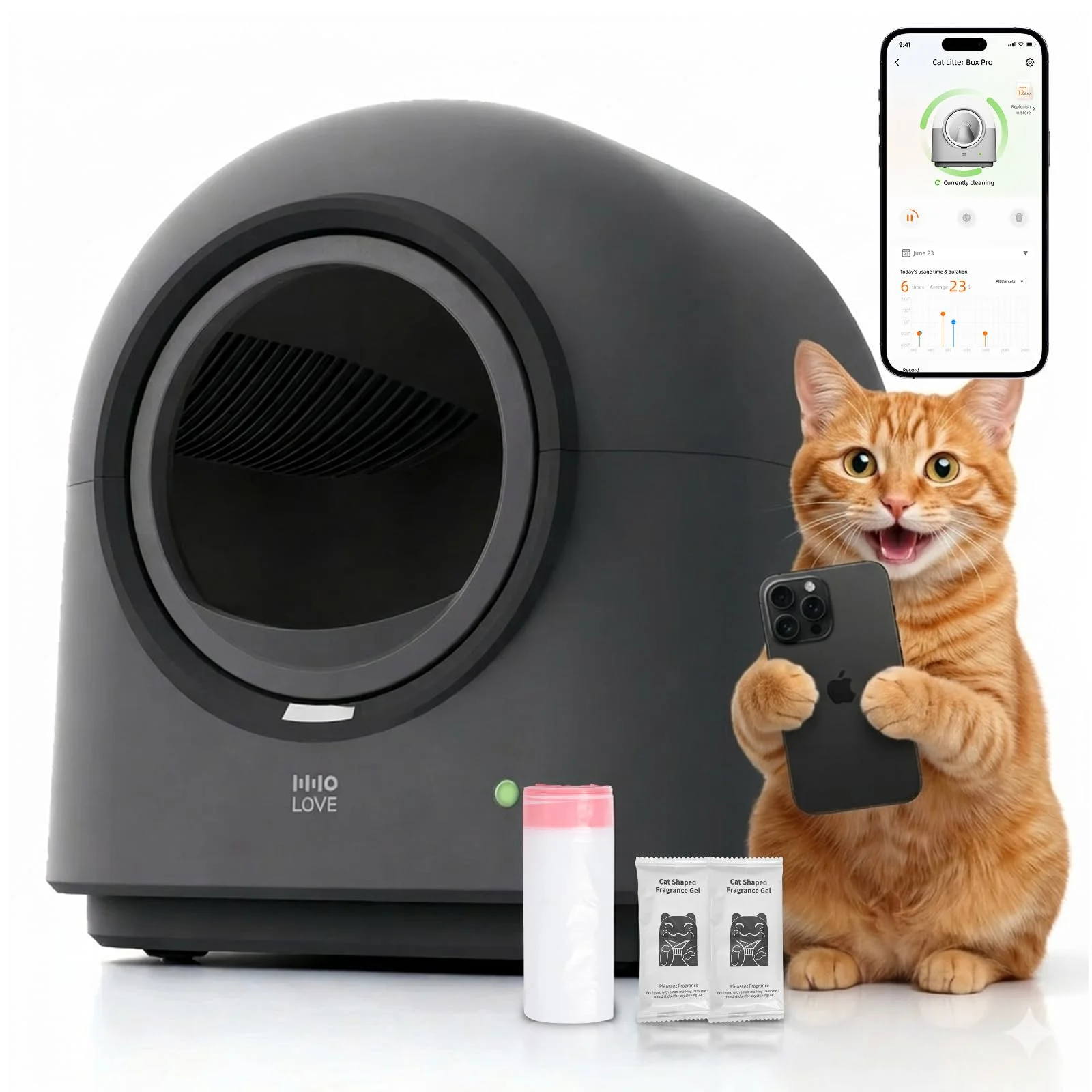 HHOLOVE Katzenklo Selbstreinigend Automatisch, Elektrische Katzentoilette mit App, Geruchskontrolle, Sicherheitssensoren, Gewichtsmonitor, 60L für 3–4 Katzen